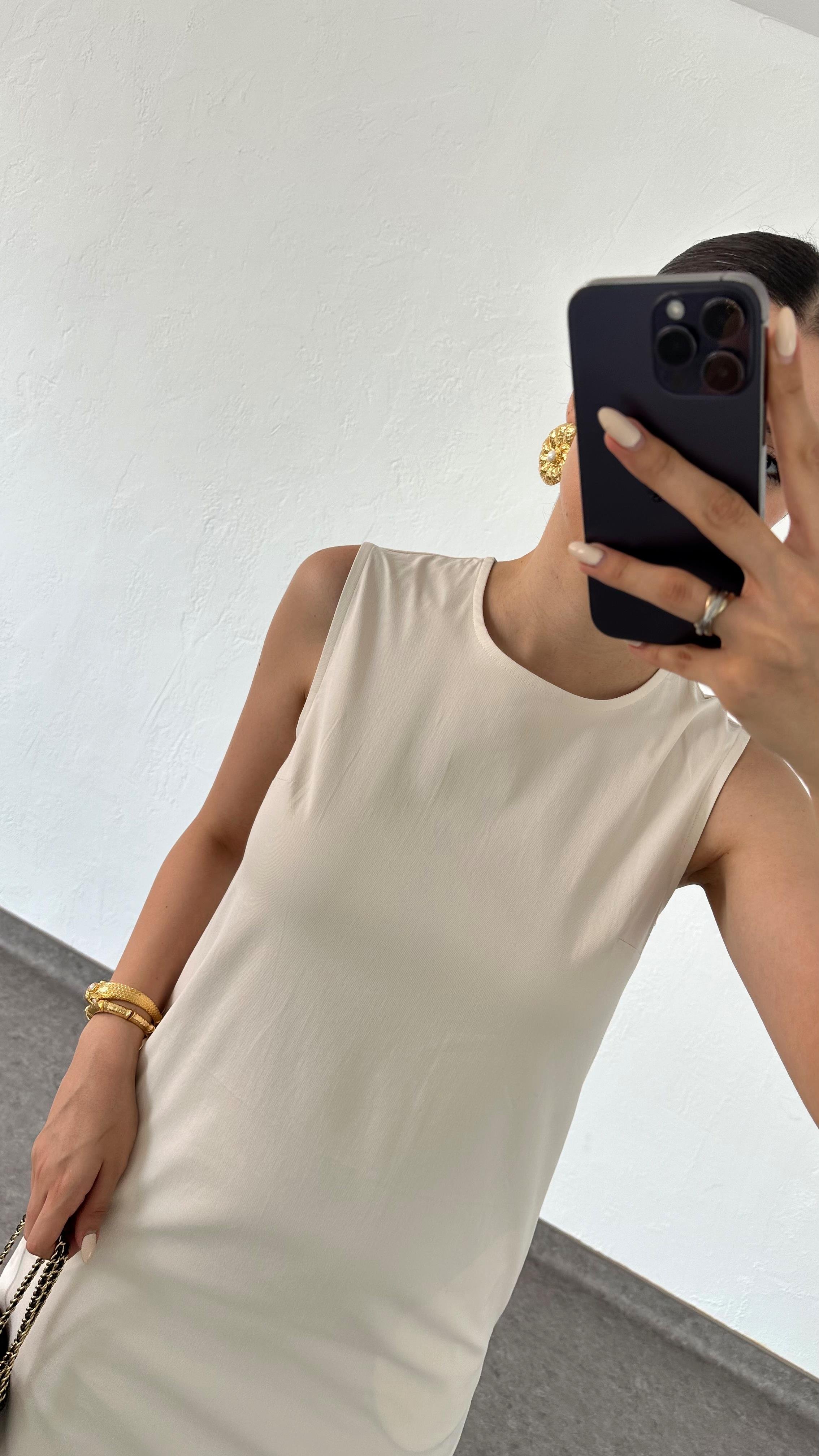 İnce Gabardin Ekru Elbise