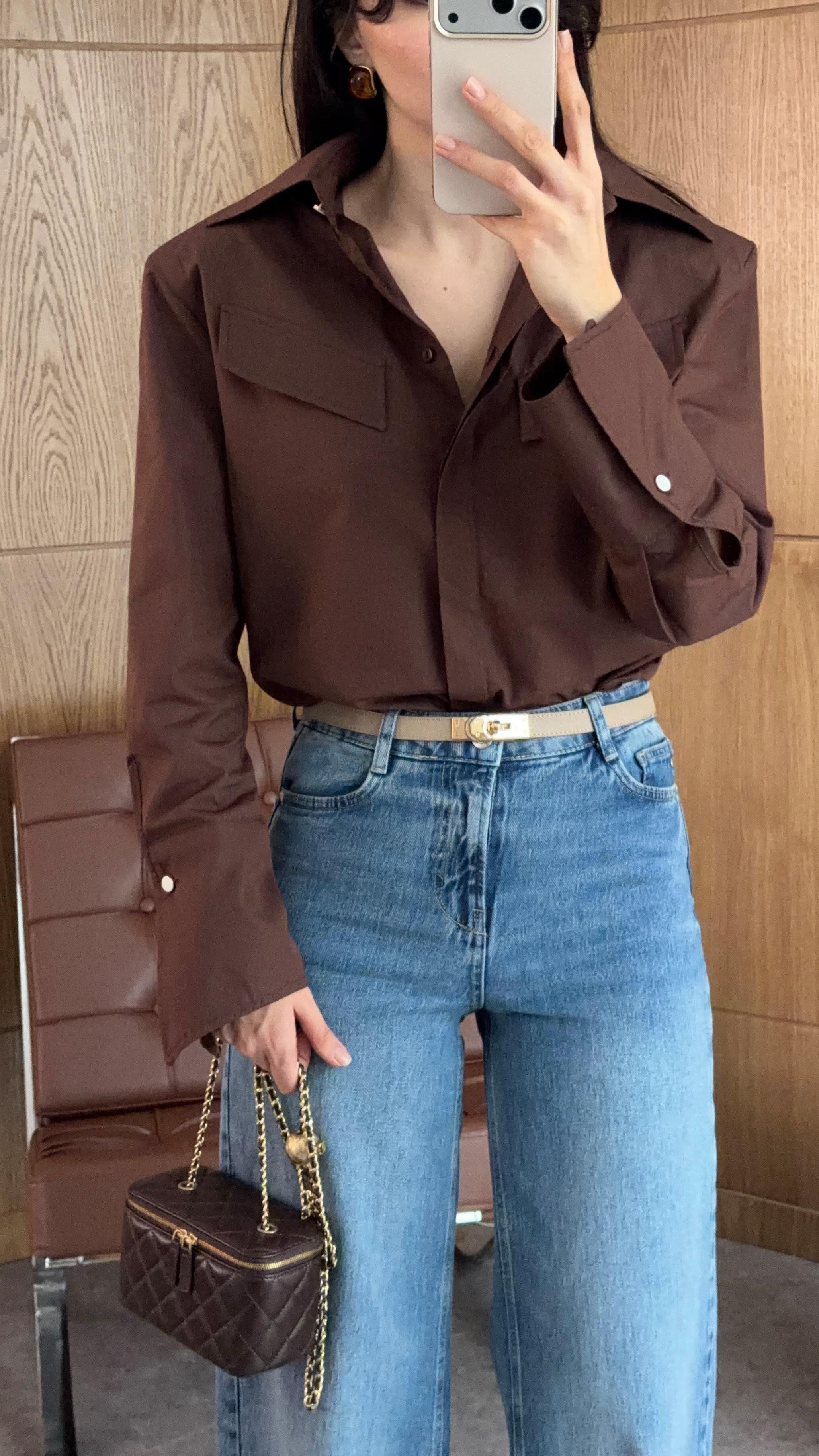 İri Vatkalı Kahverengi Gömlek