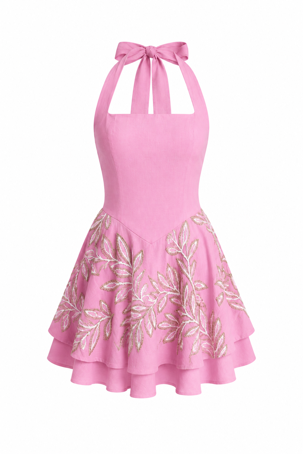 Işıltılı Nakışlı Pembe Mini Elbise