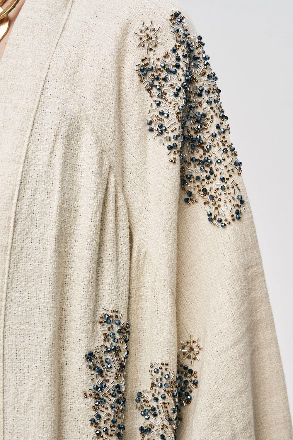 İşlemeli Keten Pamuklu Naturel Takım