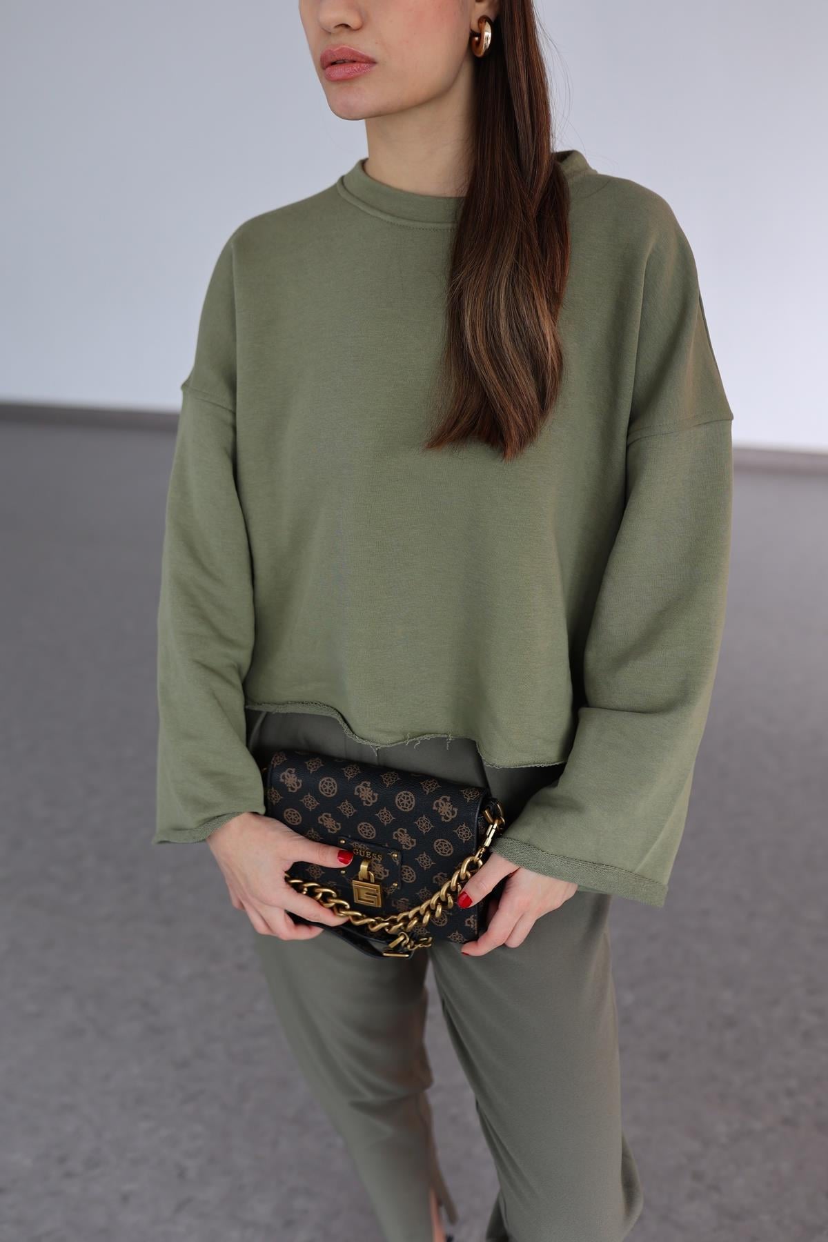 İspanyol Kol Basic Haki Sweat
