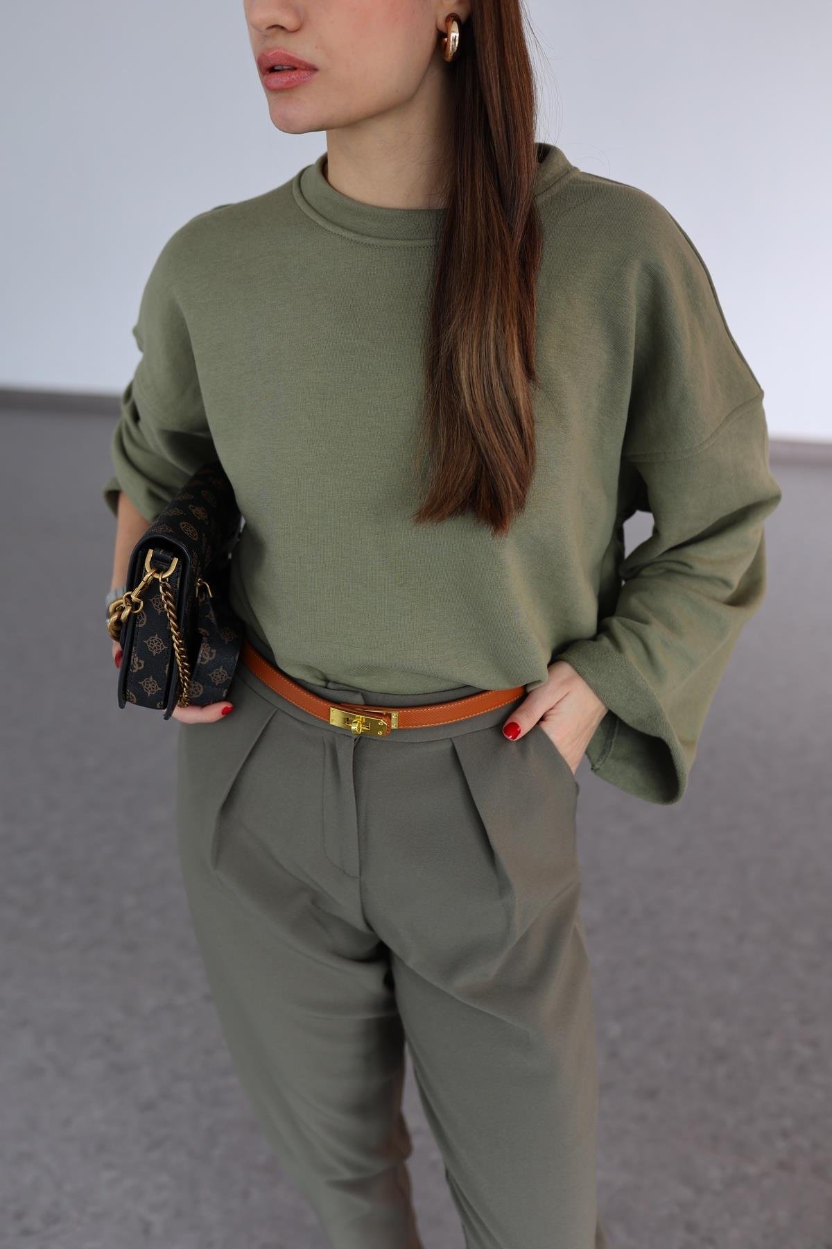 İspanyol Kol Basic Haki Sweat