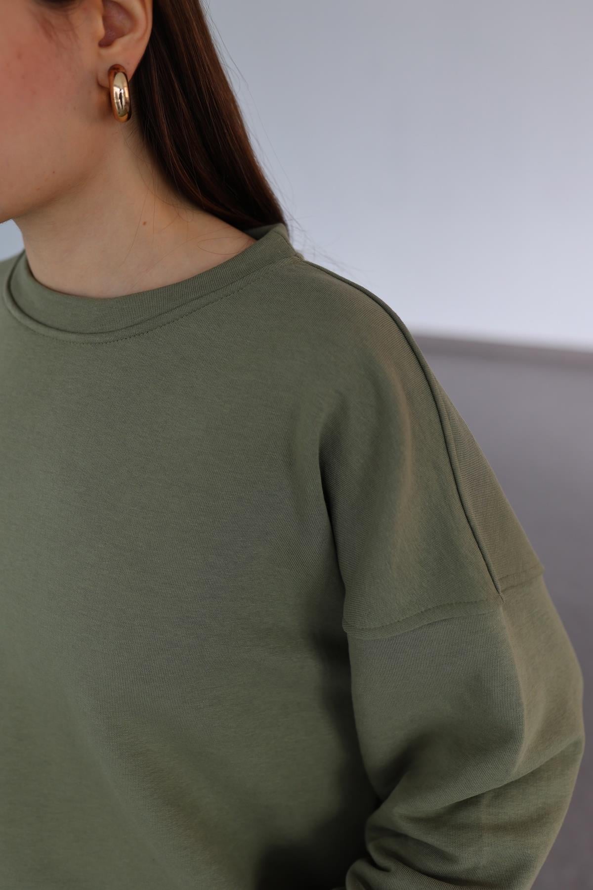 İspanyol Kol Basic Haki Sweat