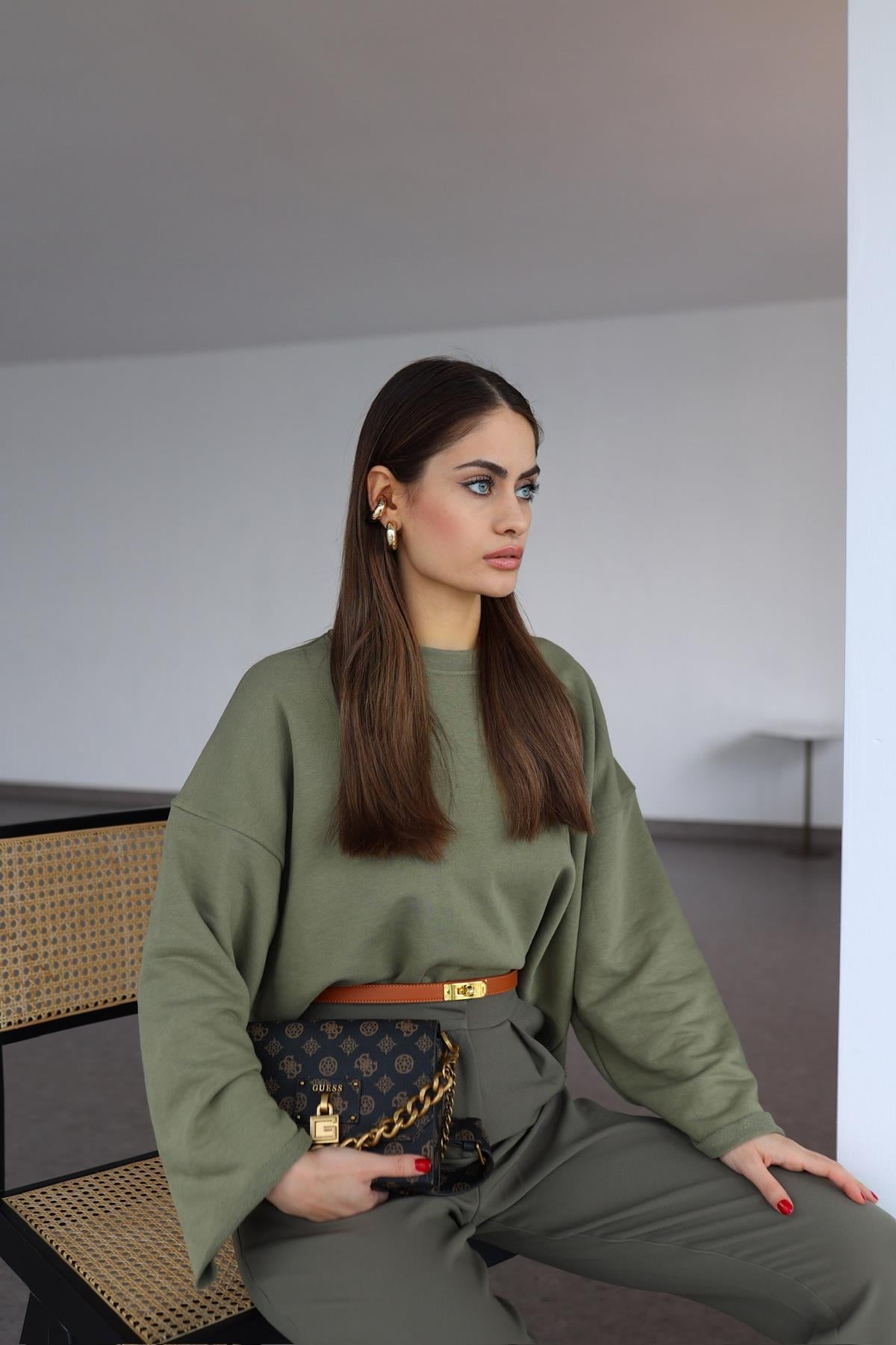 İspanyol Kol Basic Haki Sweat