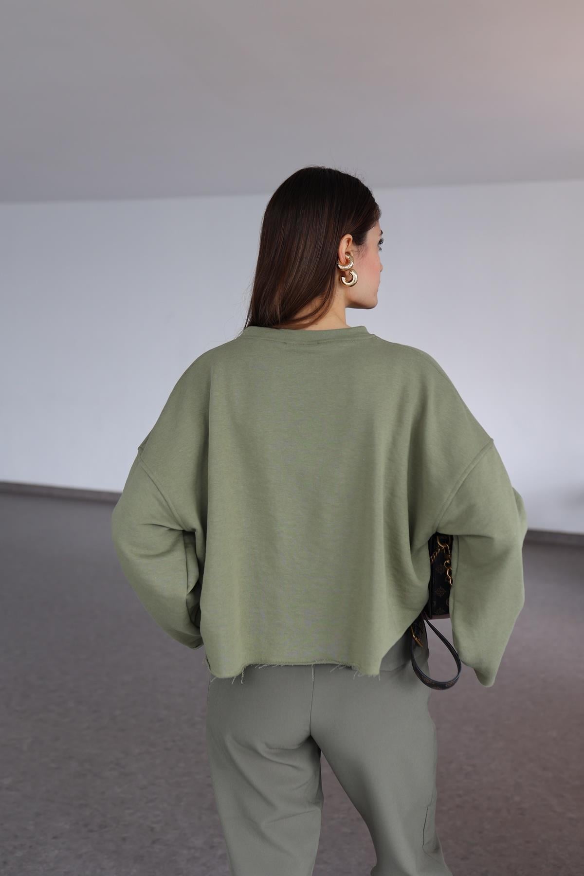 İspanyol Kol Basic Haki Sweat