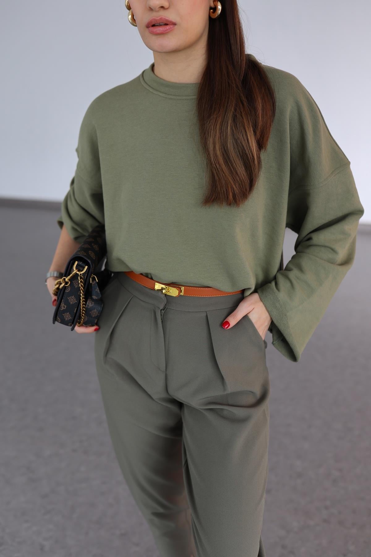 İspanyol Kol Basic Haki Sweat