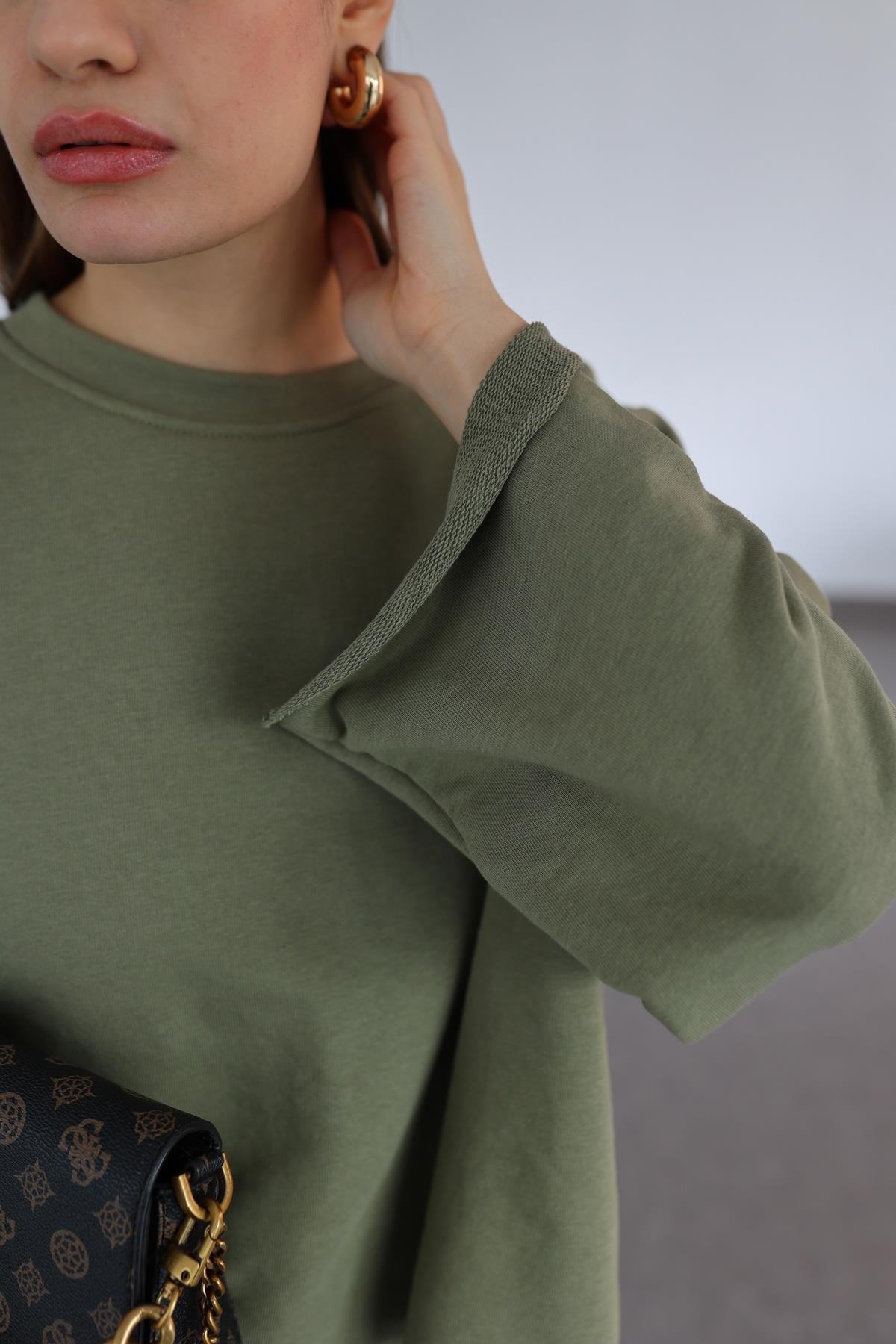 İspanyol Kol Basic Haki Sweat