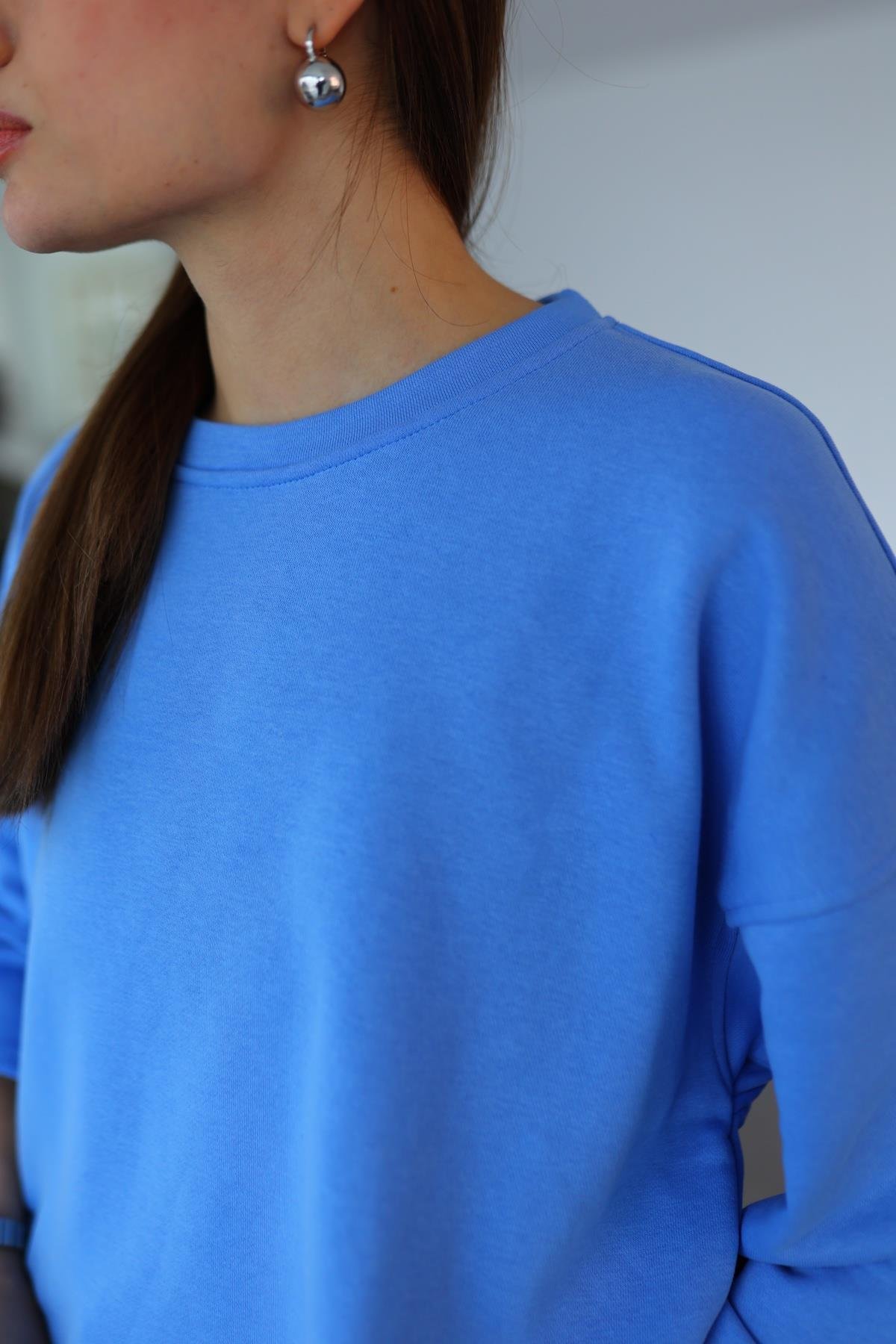 İspanyol Kol Basic Mavi Sweat