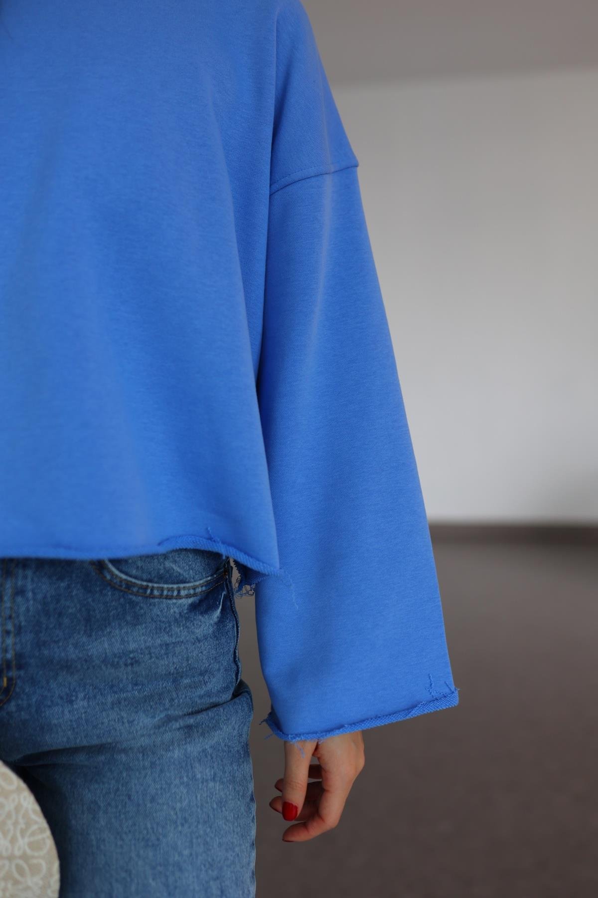 İspanyol Kol Basic Mavi Sweat