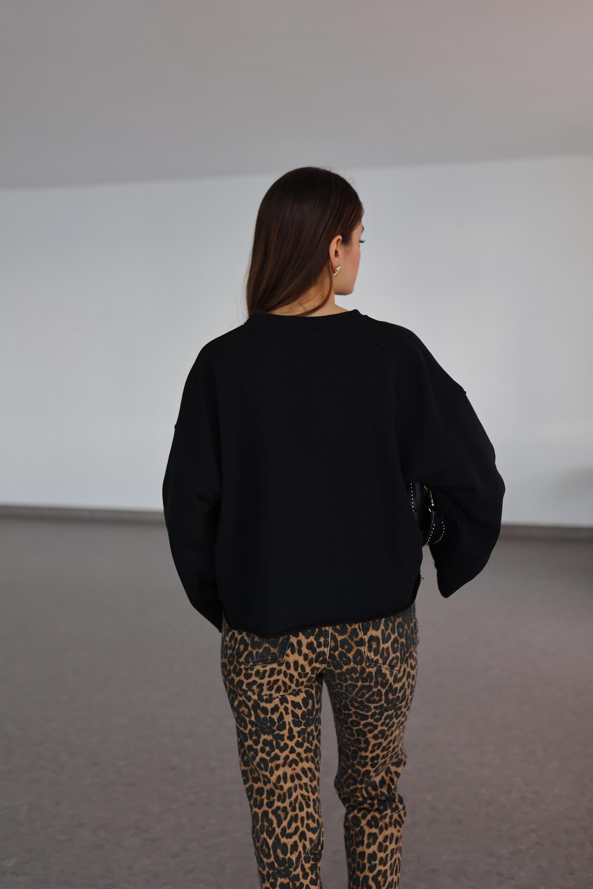 İspanyol Kol Basic Siyah Sweat