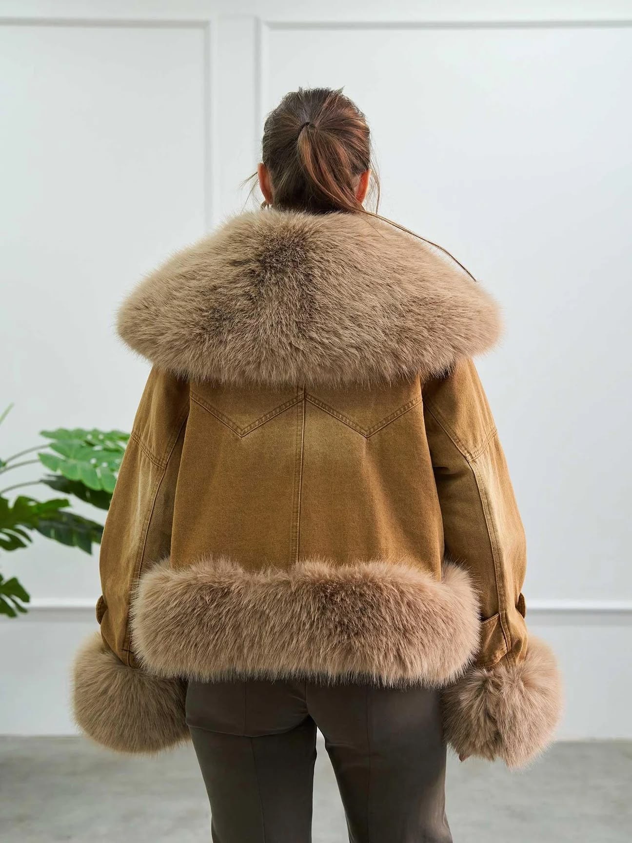İthal Kürk Yaka Denim Mont