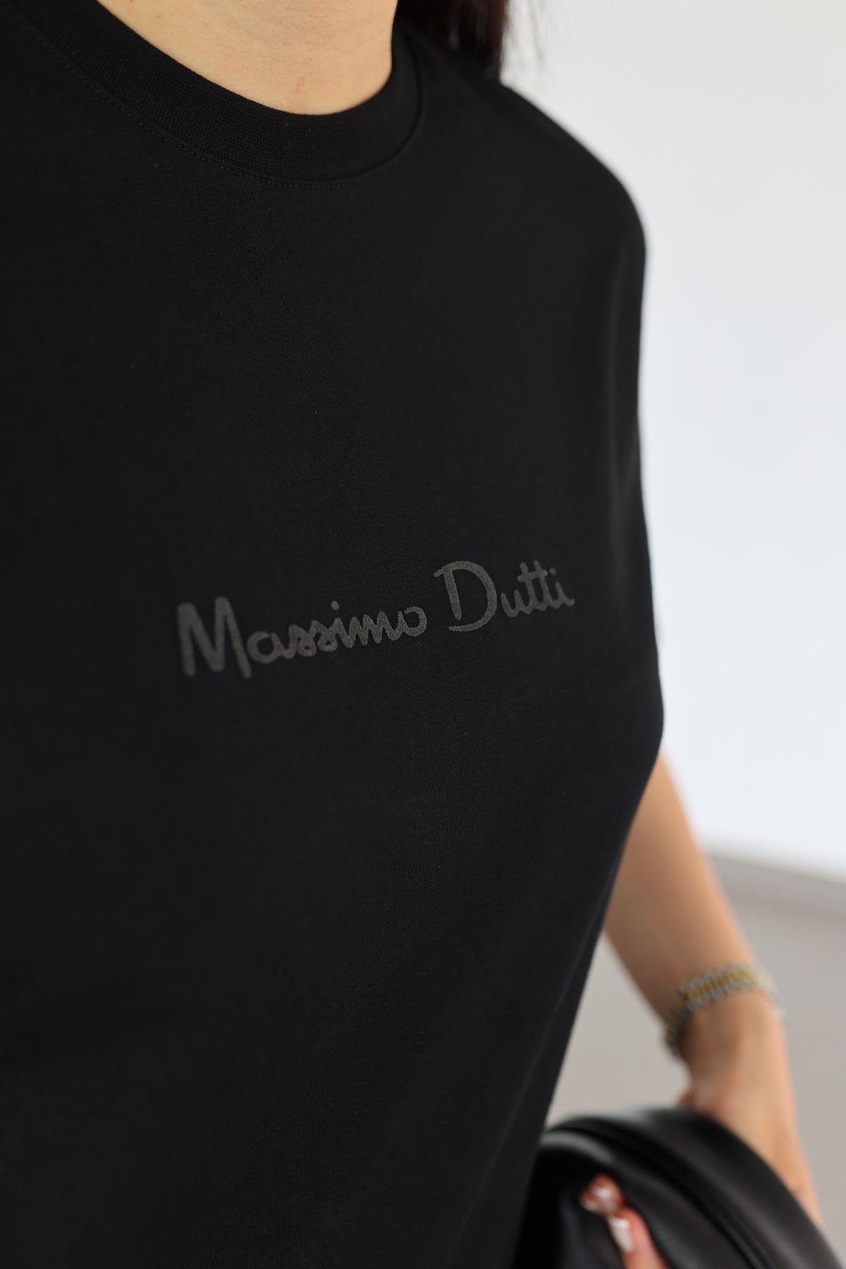 Kabartma Baskılı Siyah Basic Tshirt