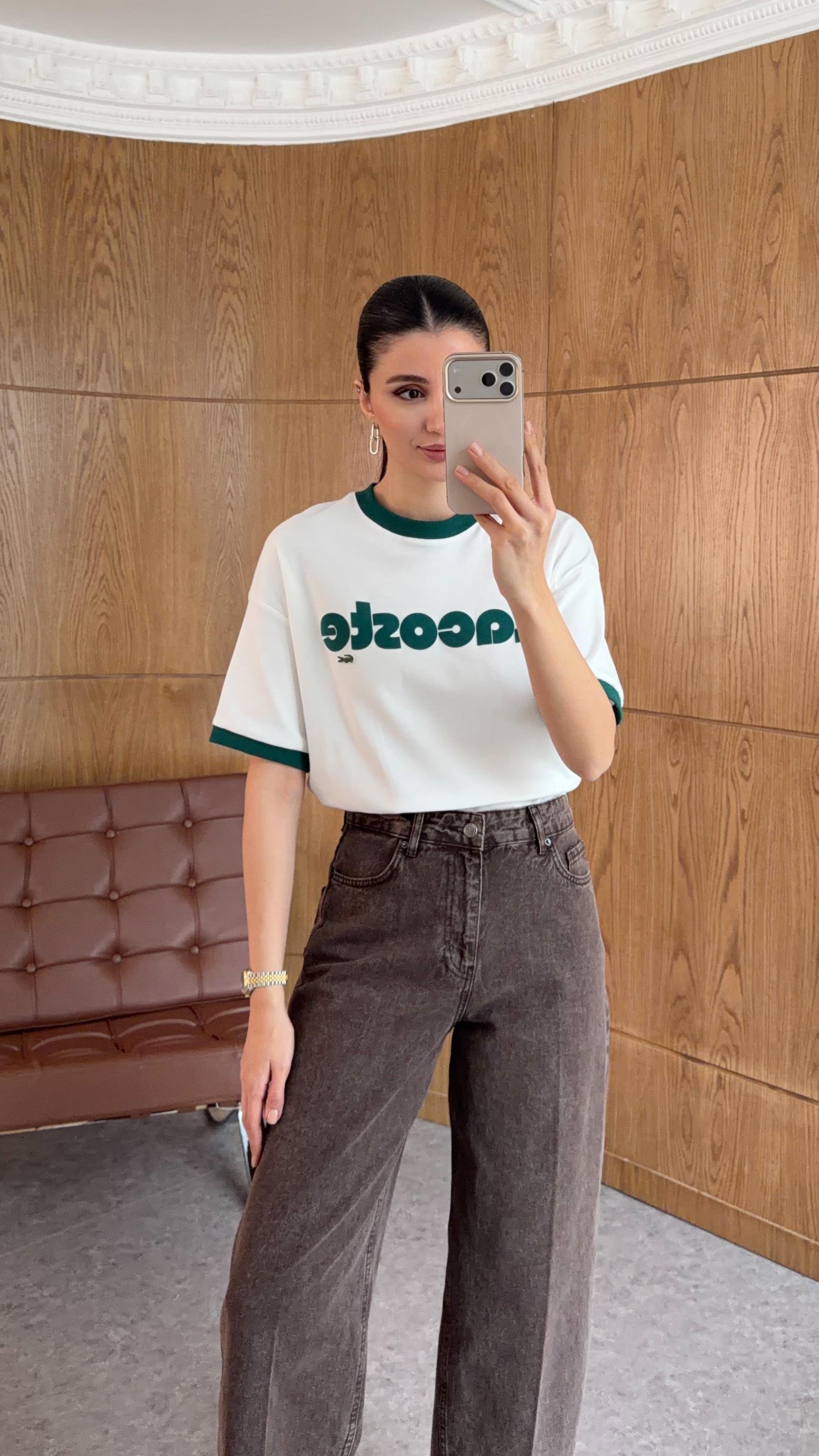 Kabartma Yazılı Coste Yeşil Tshirt