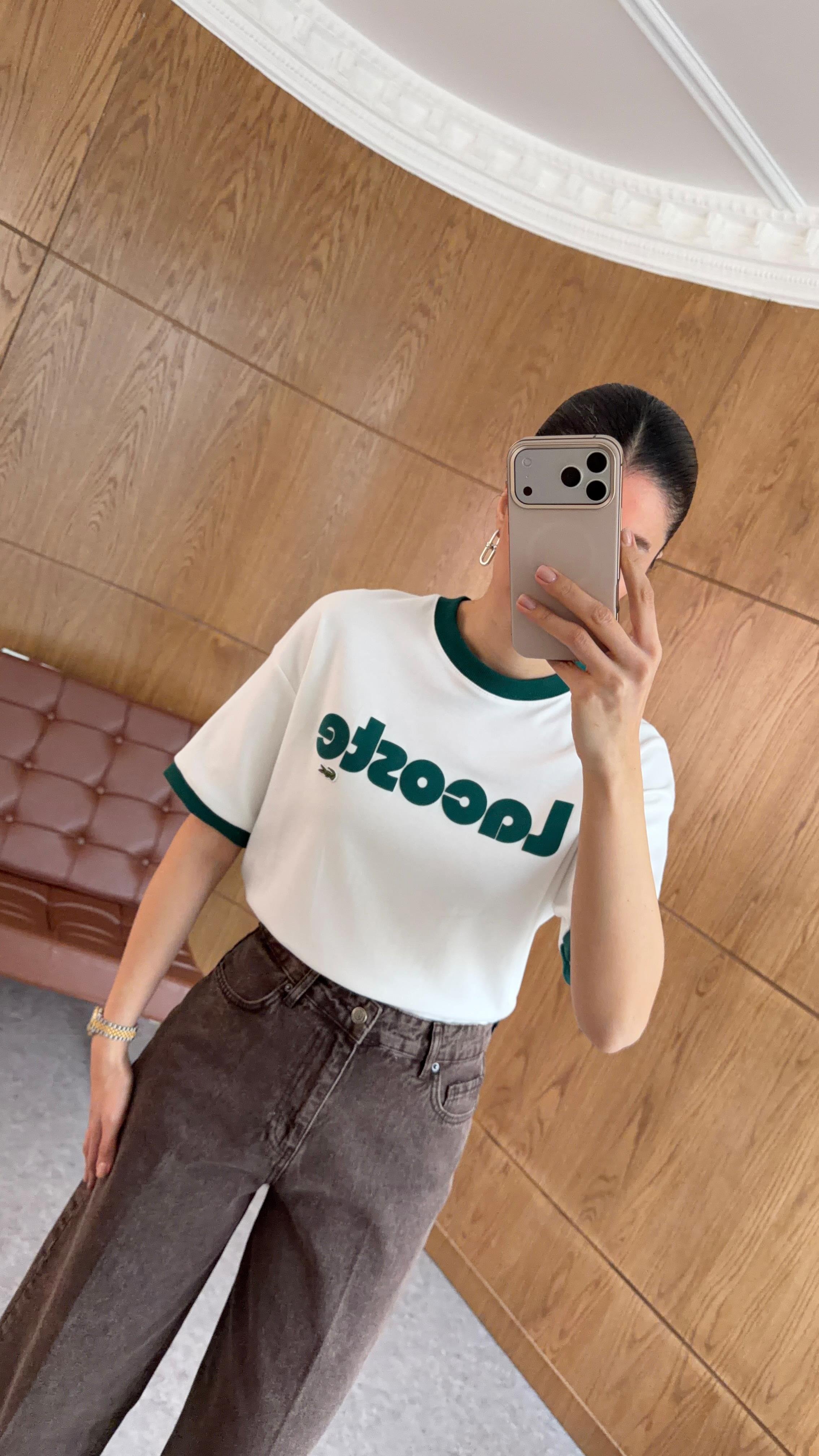 Kabartma Yazılı Coste Yeşil Tshirt