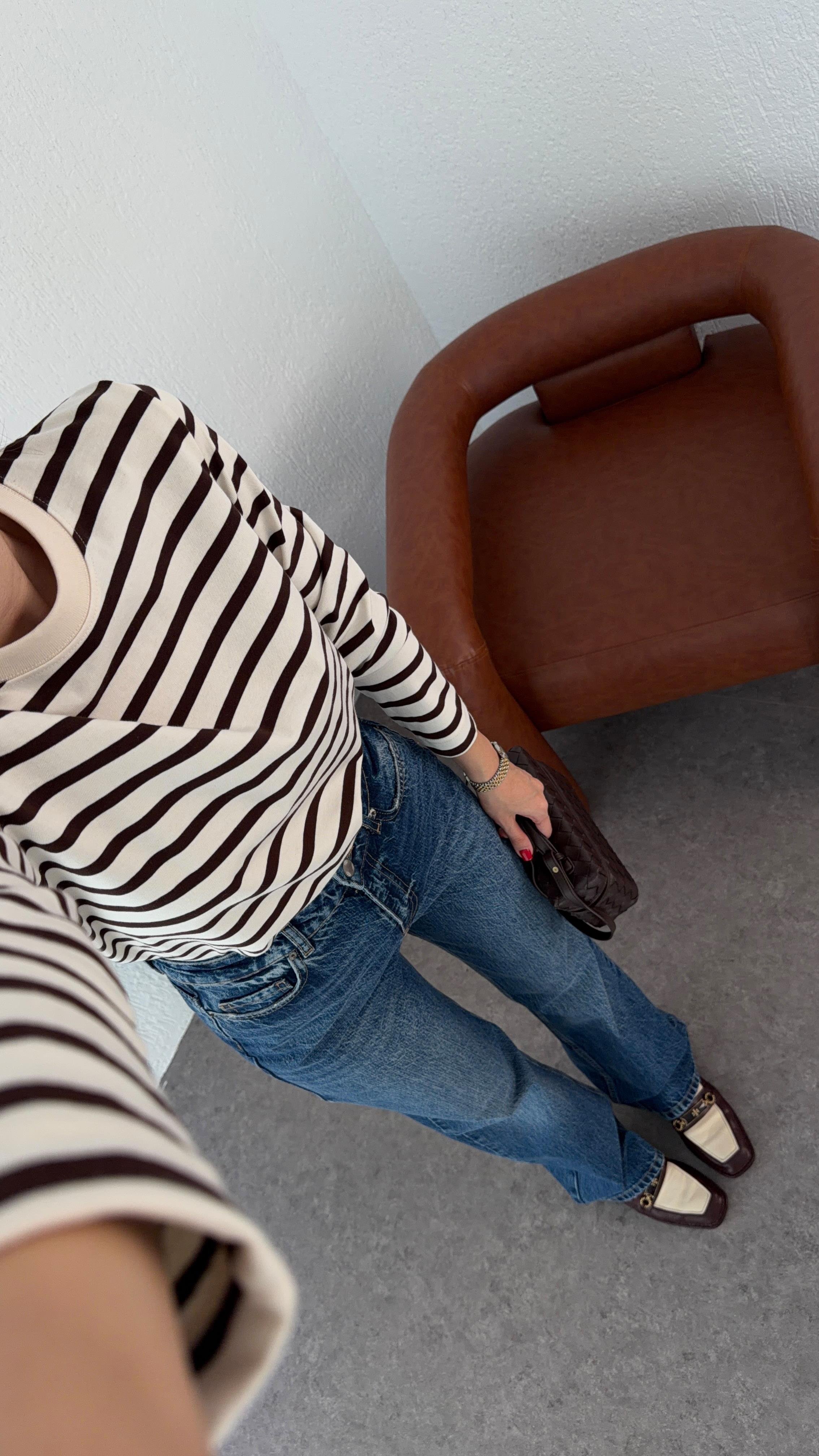Kahve Çizgili Basic Sweat