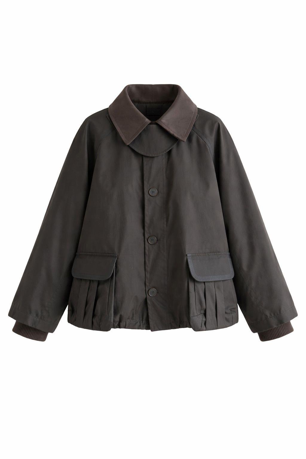 Kahve Deri Yakalı Mumlu Mont