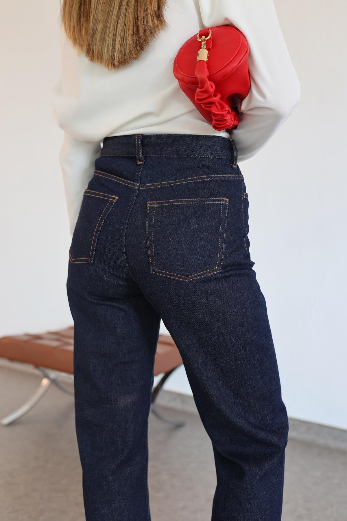 Kahve Dikişli Jean