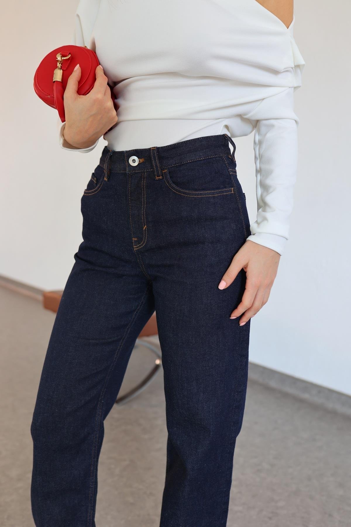 Kahve Dikişli Jean