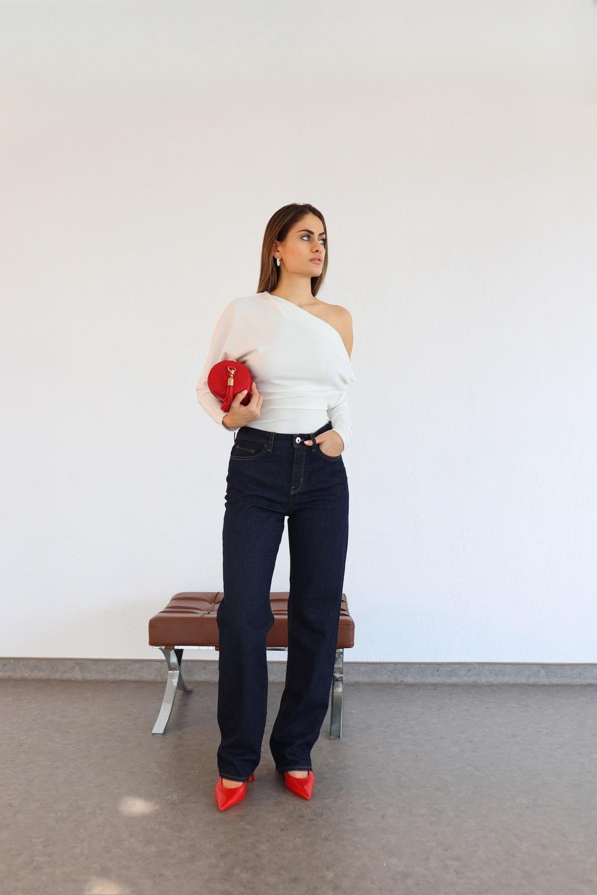 Kahve Dikişli Jean