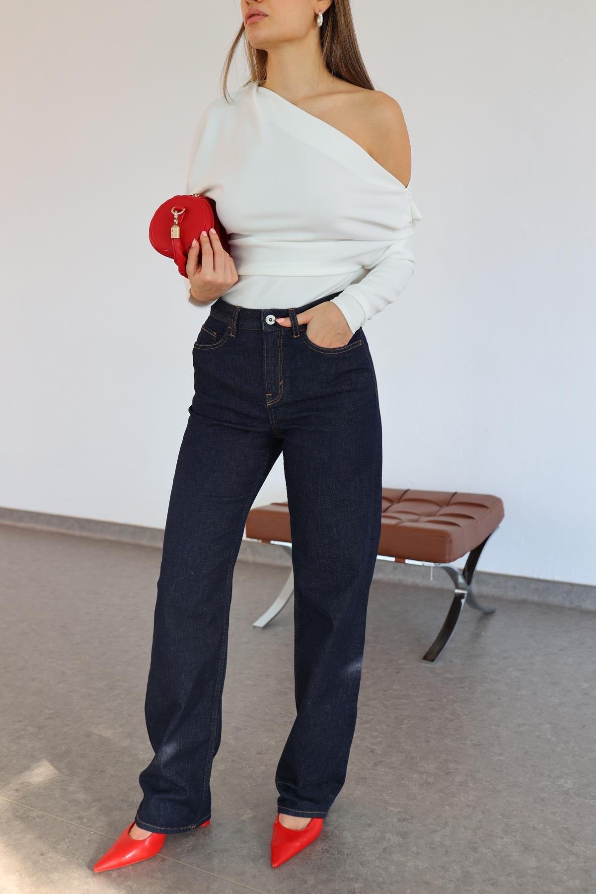 Kahve Dikişli Jean