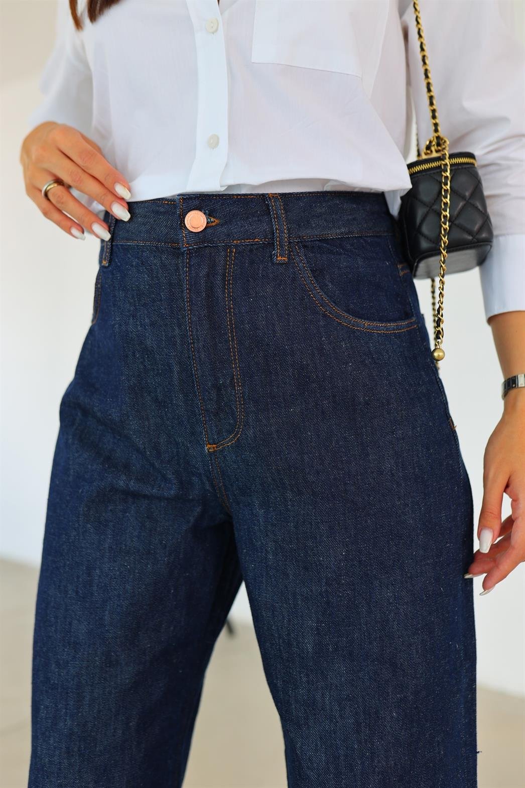 Kahve Dikişli Premium Palazzo Denim