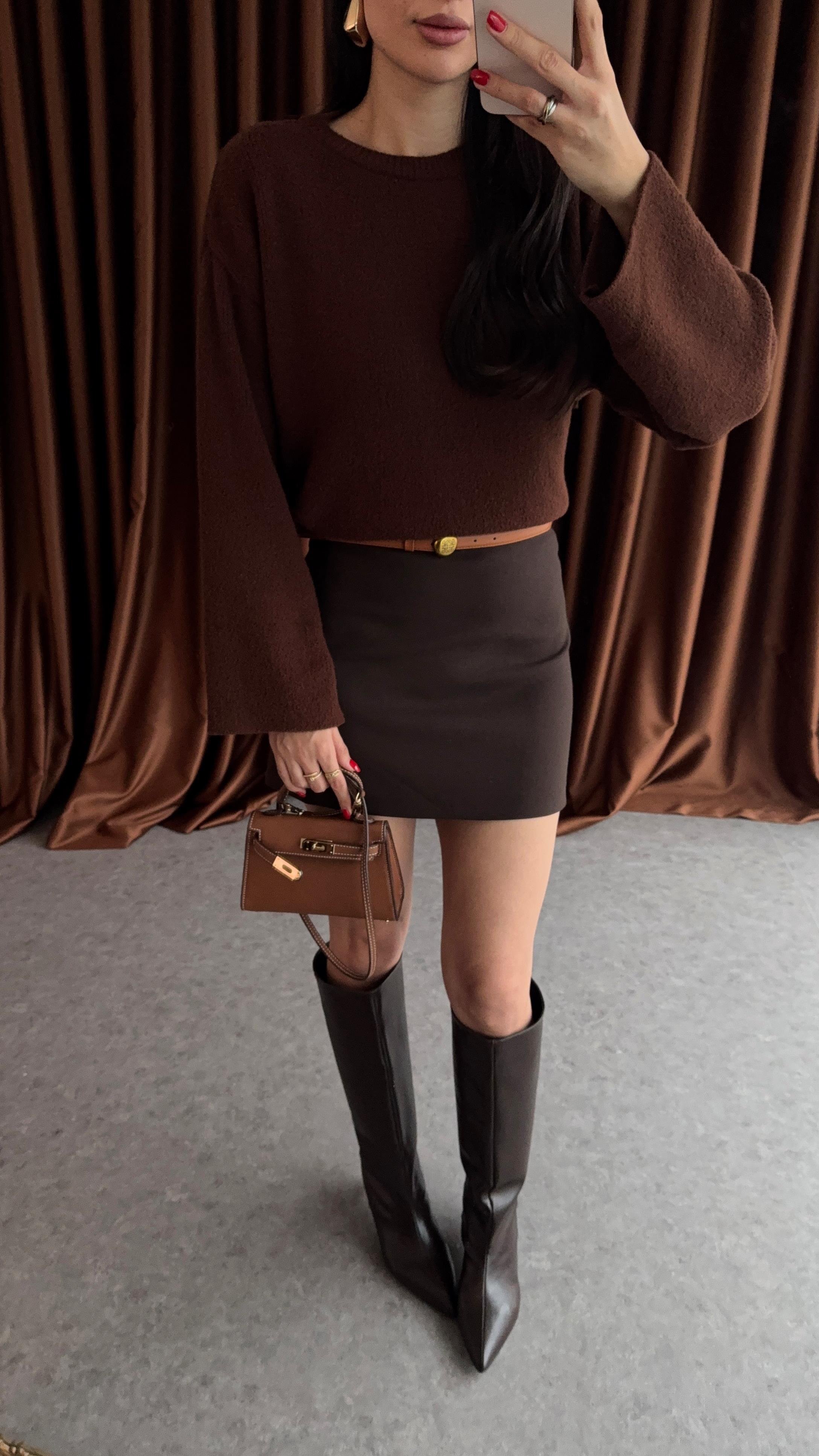 Kahverengi Basic Etek