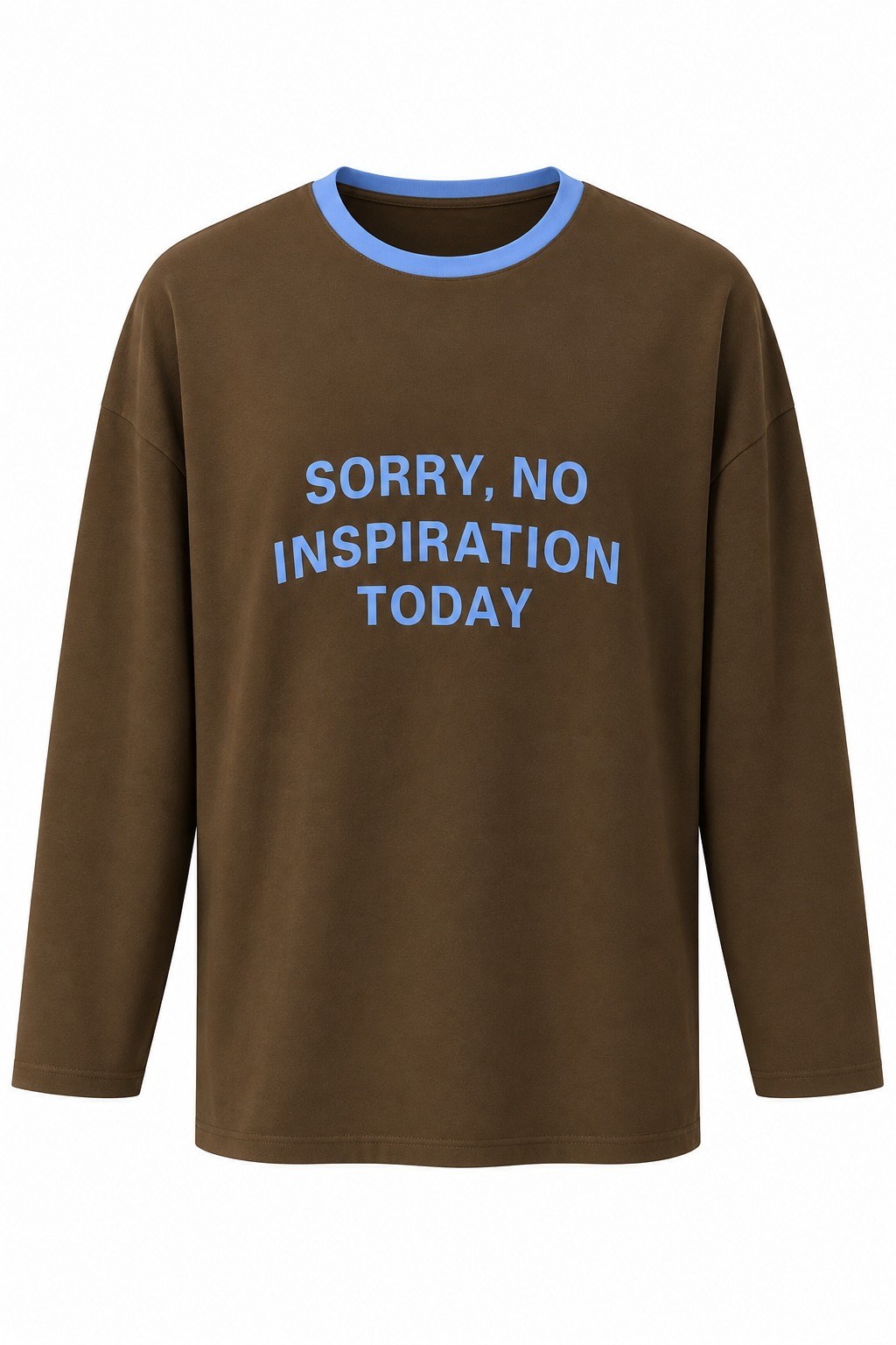 Kahverengi Kontrast Yaka Sorry Uzun Kol Tshirt