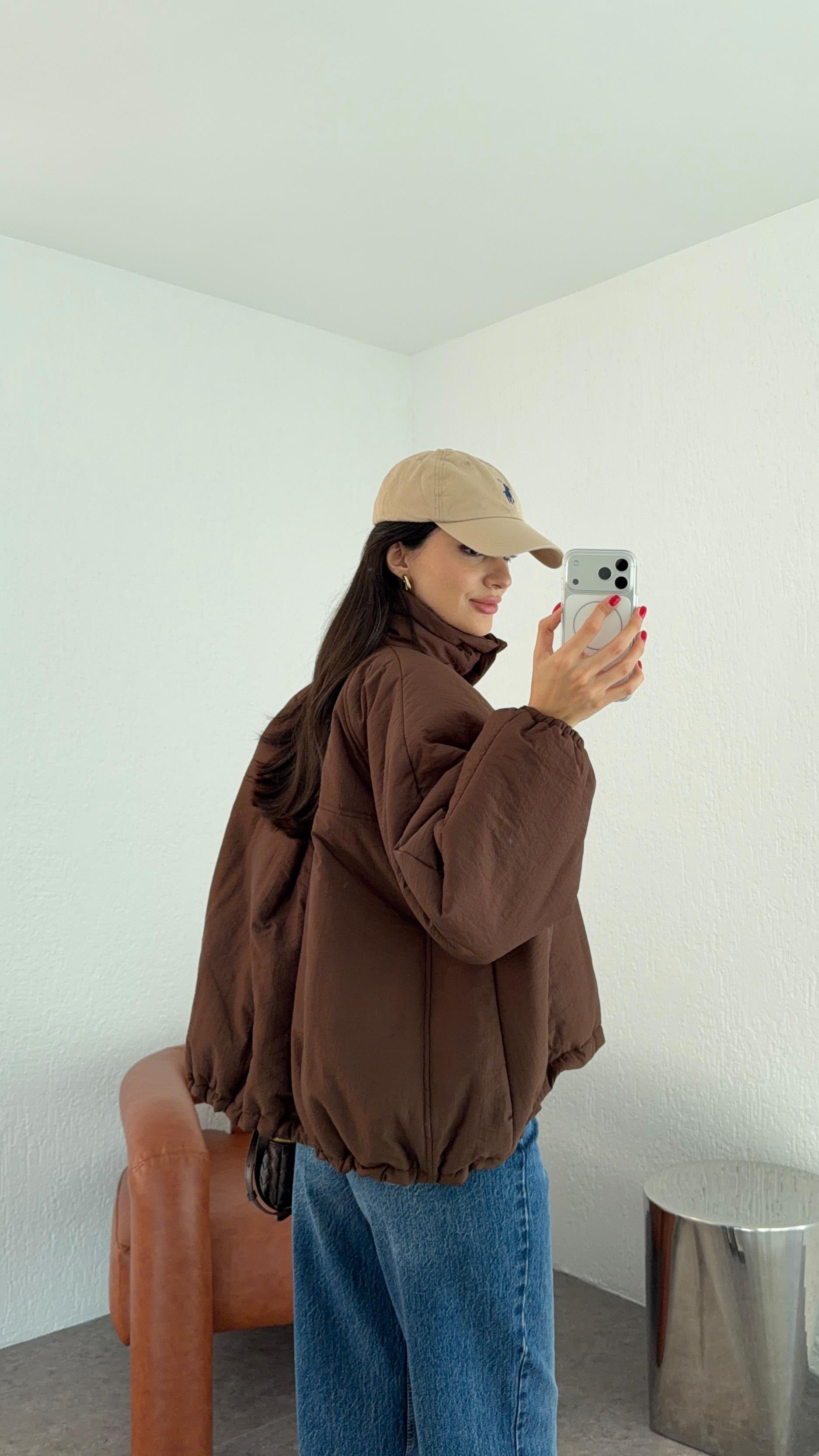 Kahverengi Oversize Şişme Mont