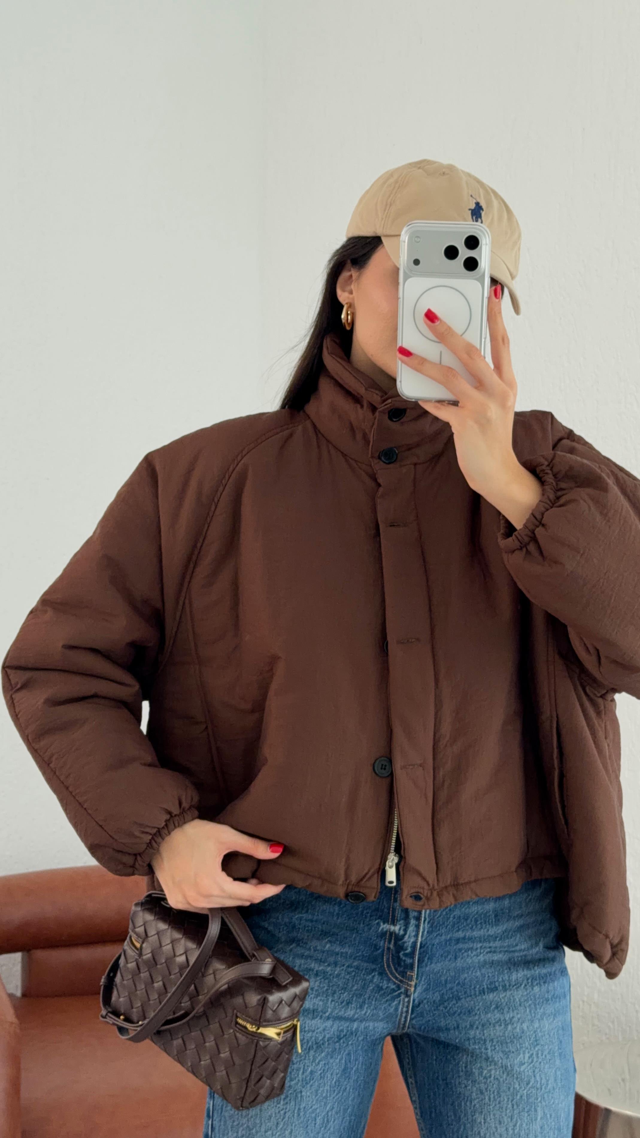 Kahverengi Oversize Şişme Mont