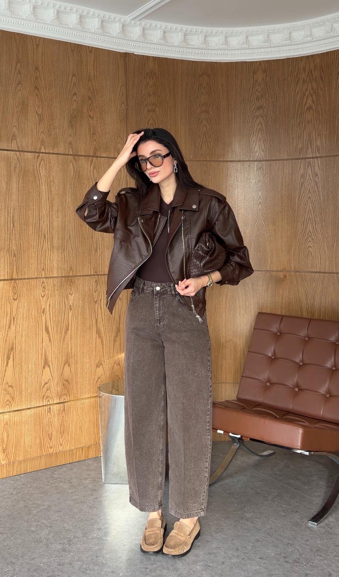 Kahverengi Premium Deri Ceket