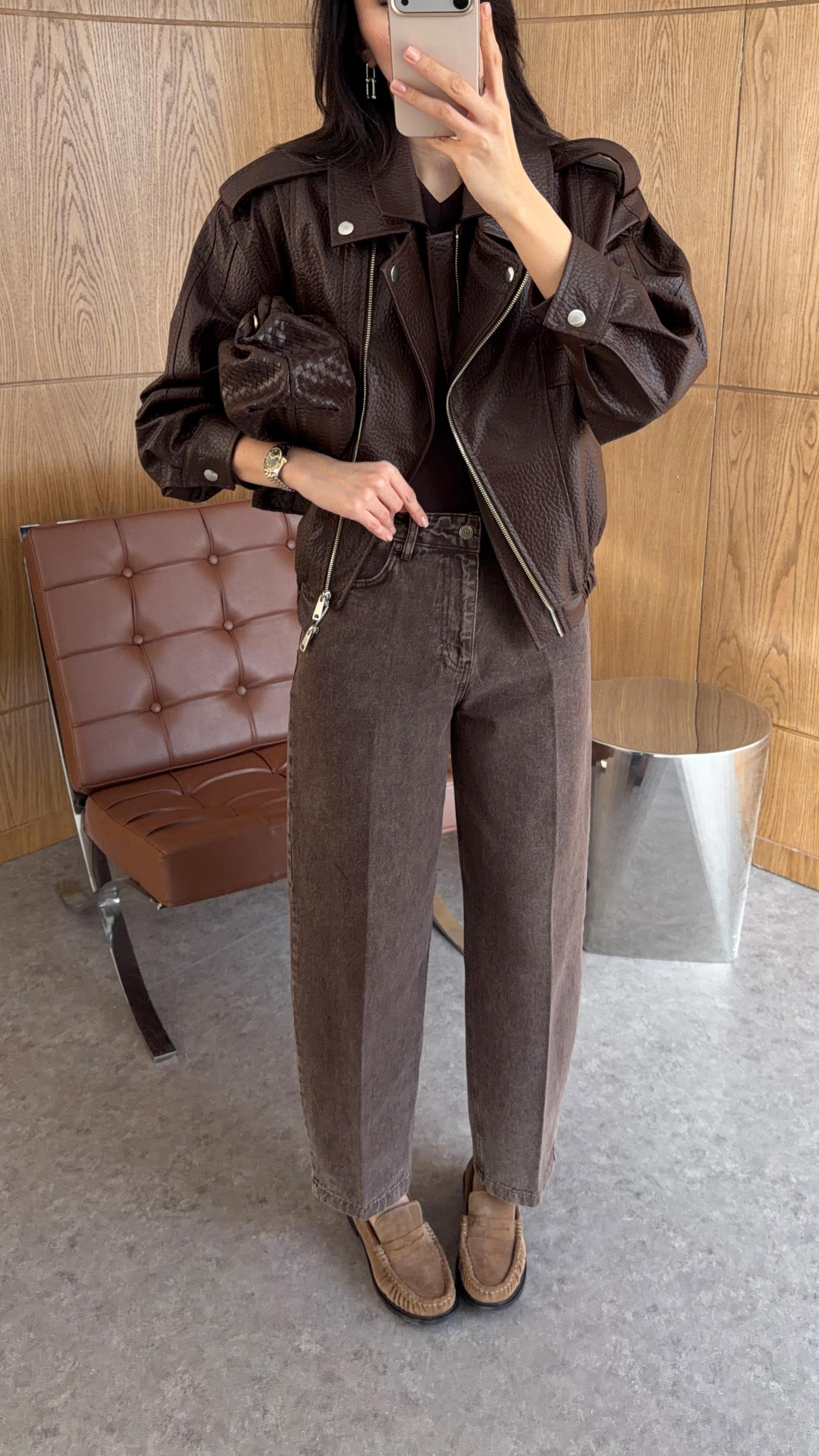 Kahverengi Premium Deri Ceket