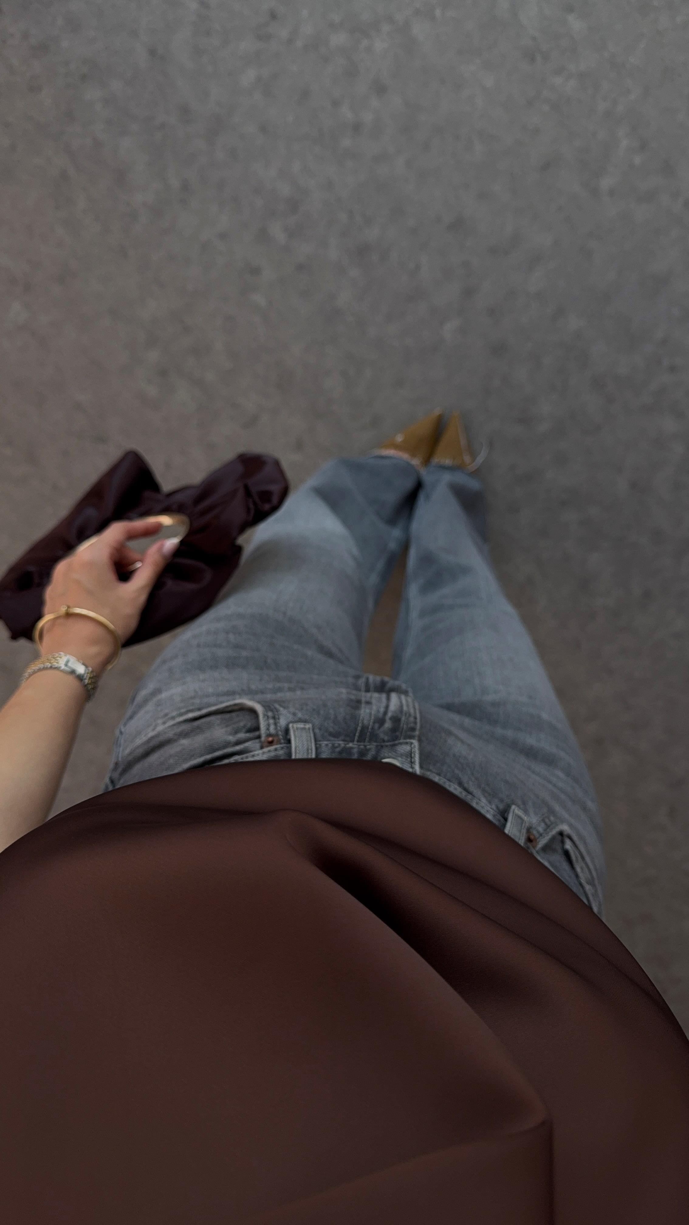 Kahverengi Saten Bluz