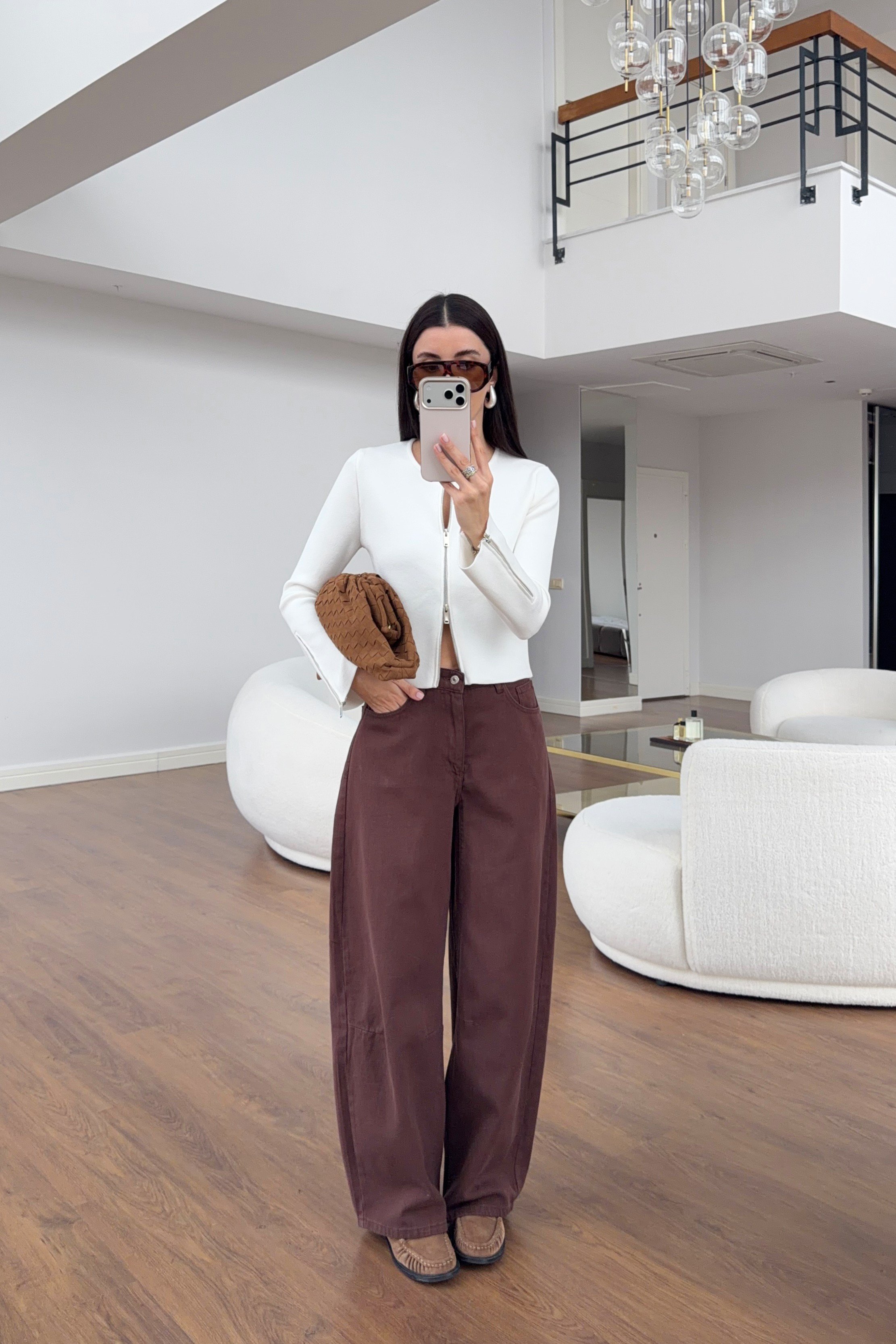 Kahverengi Soft Barrel Denim Pantolon