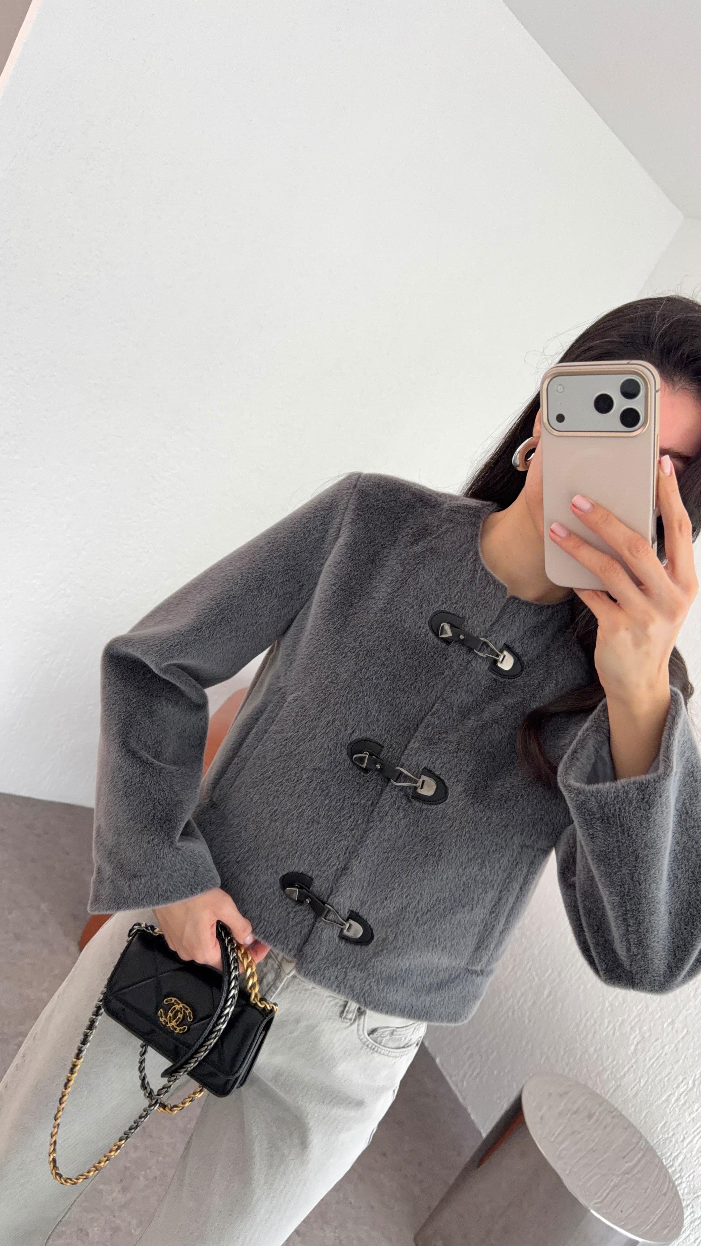 Kancalı Antrasit Teddy Ceket