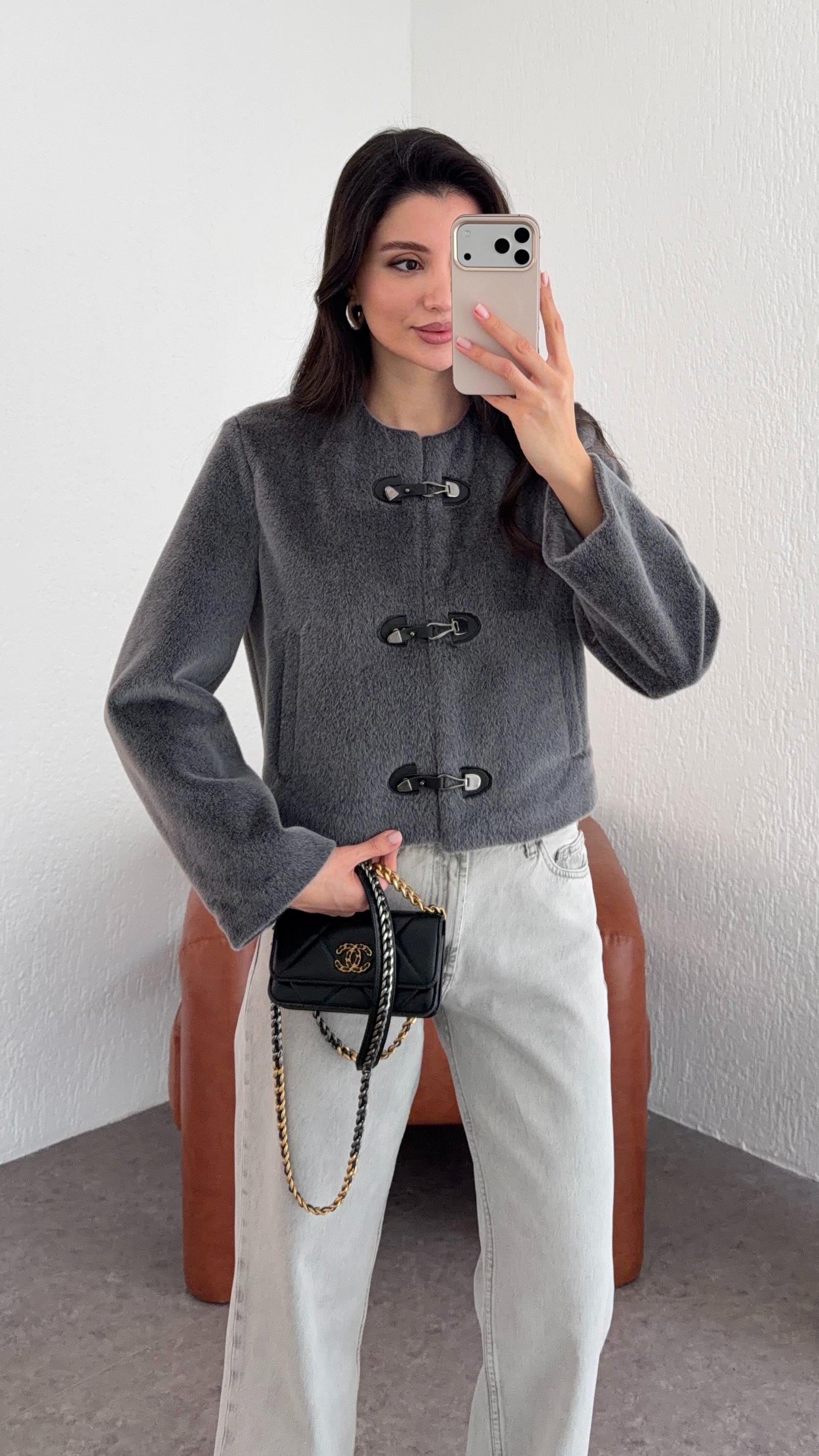 Kancalı Antrasit Teddy Ceket