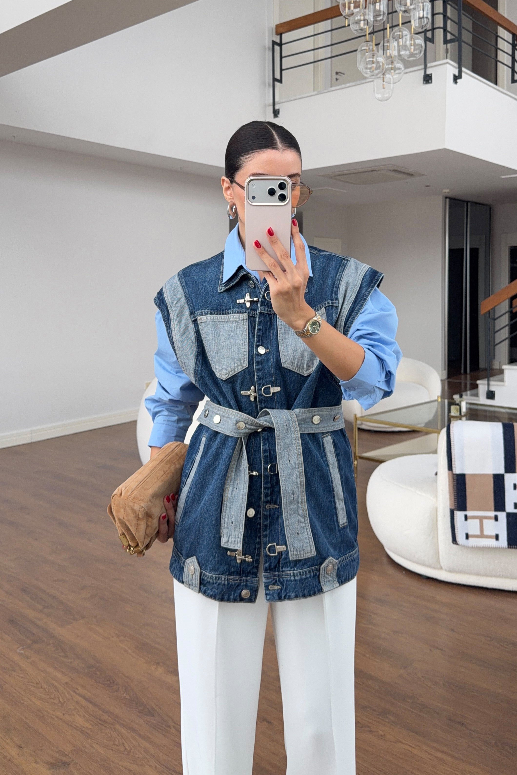 Kancalı Tasarım Denim Yelek