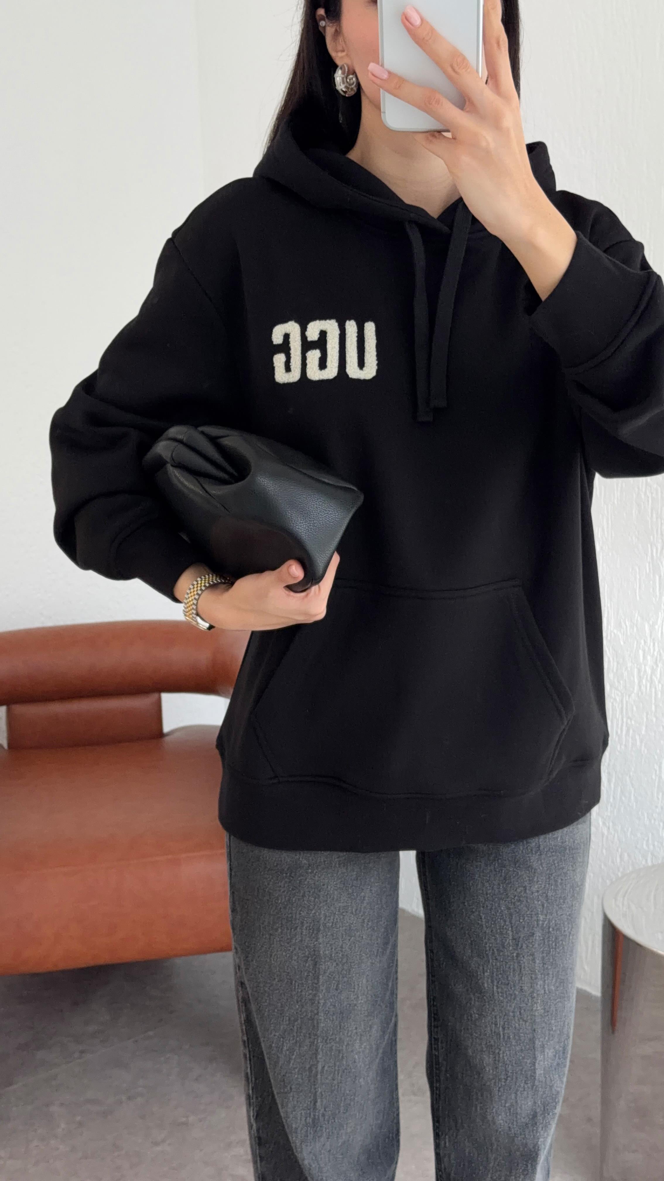 Kanguru Cepli Siyah Sweat