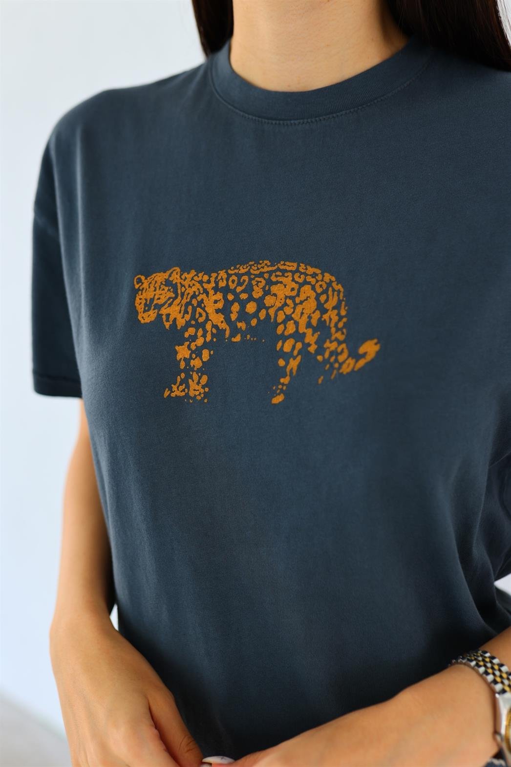 Kaplan Baskılı Yıkamalı Tshirt
