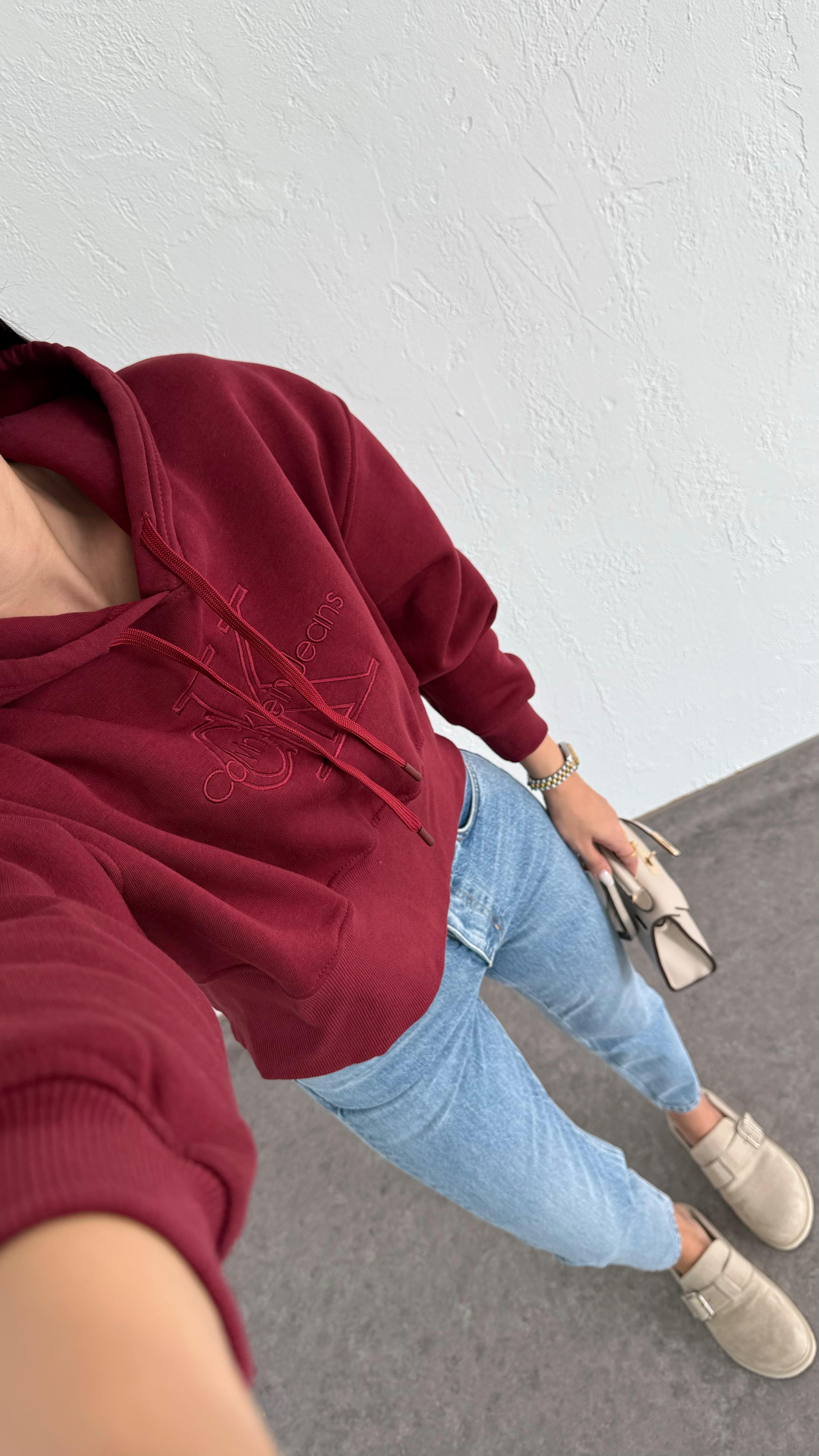 Kapşonlu Bordo Sweatshirt