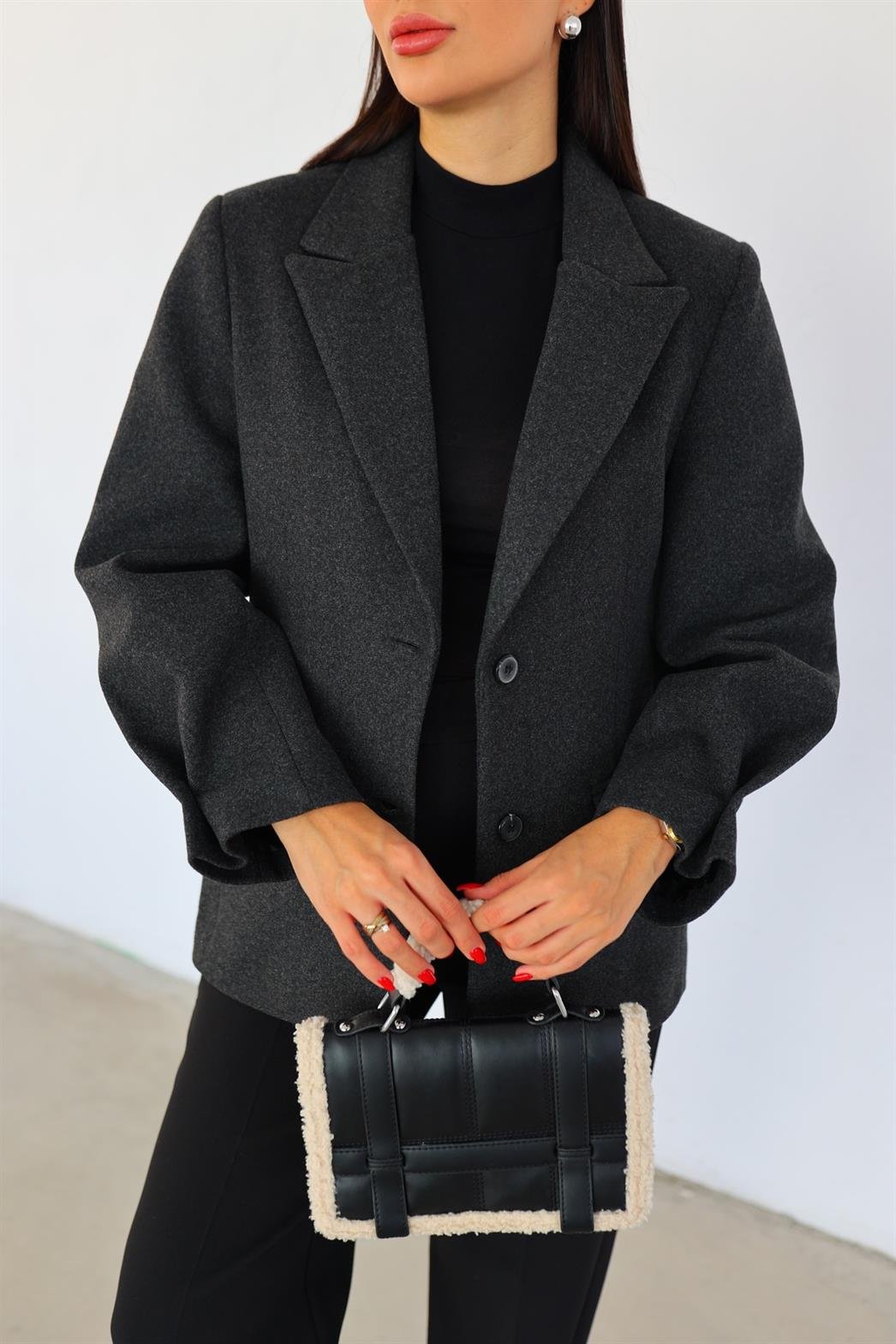 Kaşe Astarlı Antrasit Blazer