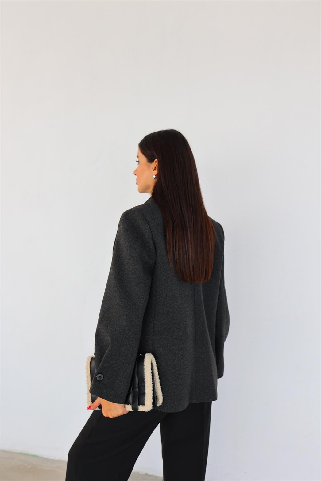 Kaşe Astarlı Antrasit Blazer