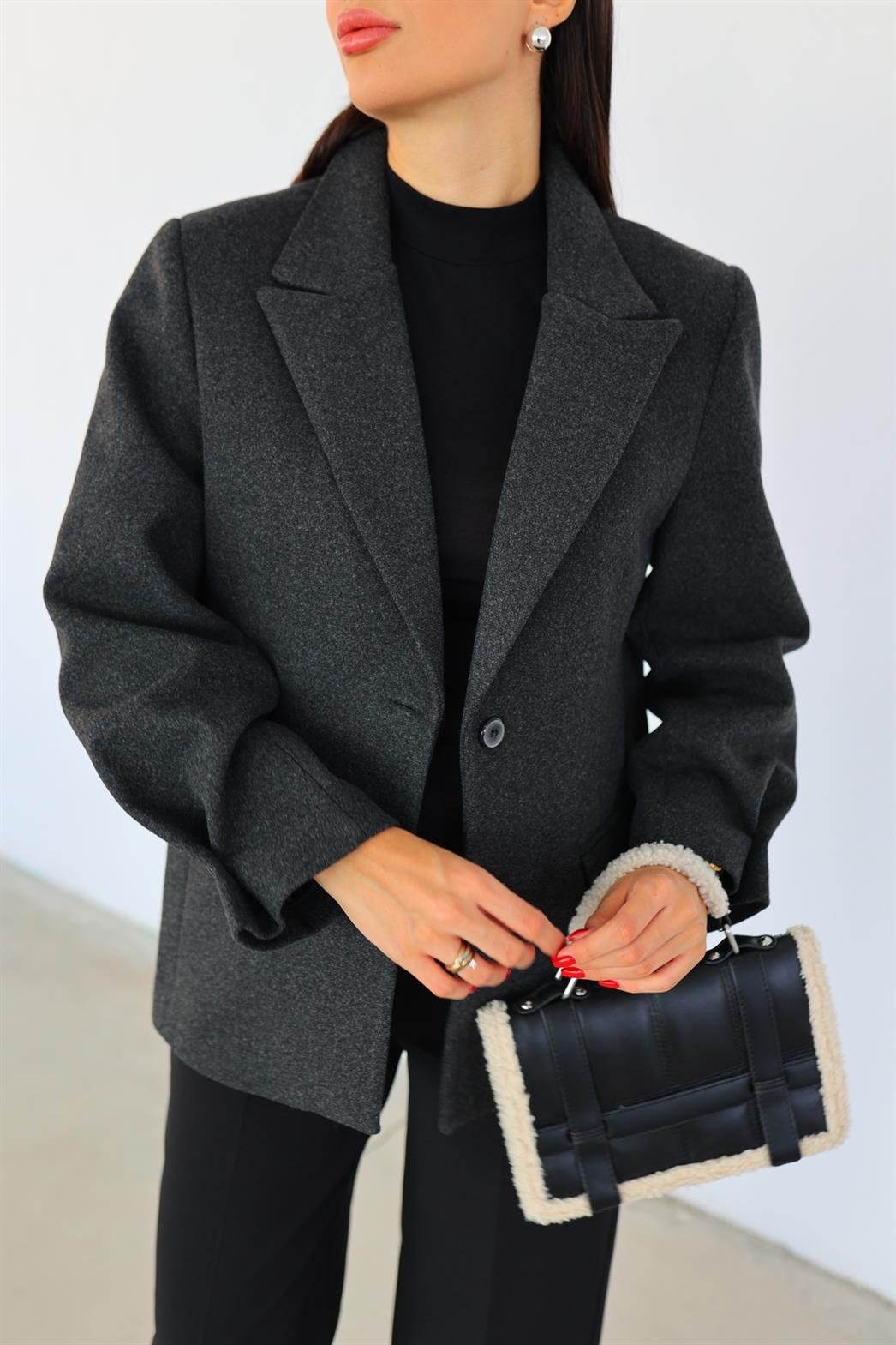 Kaşe Astarlı Antrasit Blazer