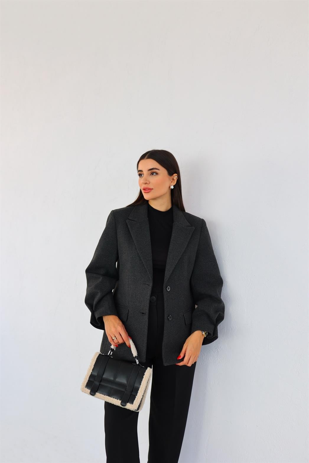 Kaşe Astarlı Antrasit Blazer