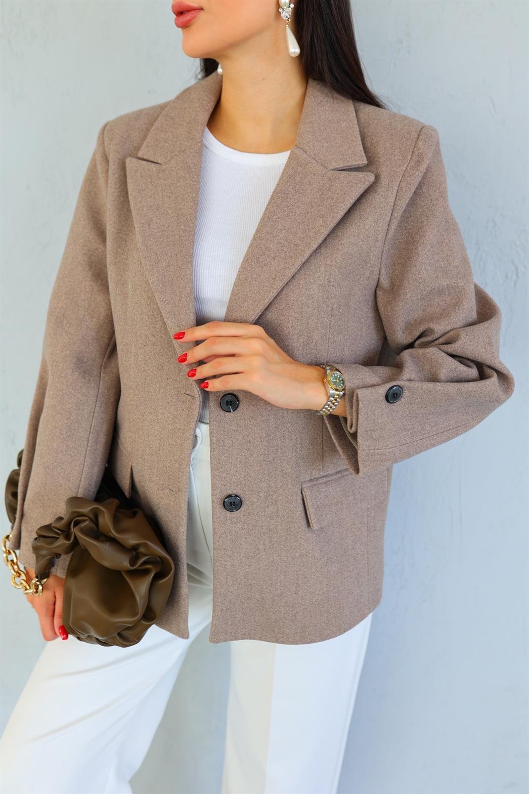 Kaşe Astarlı Vizon Blazer