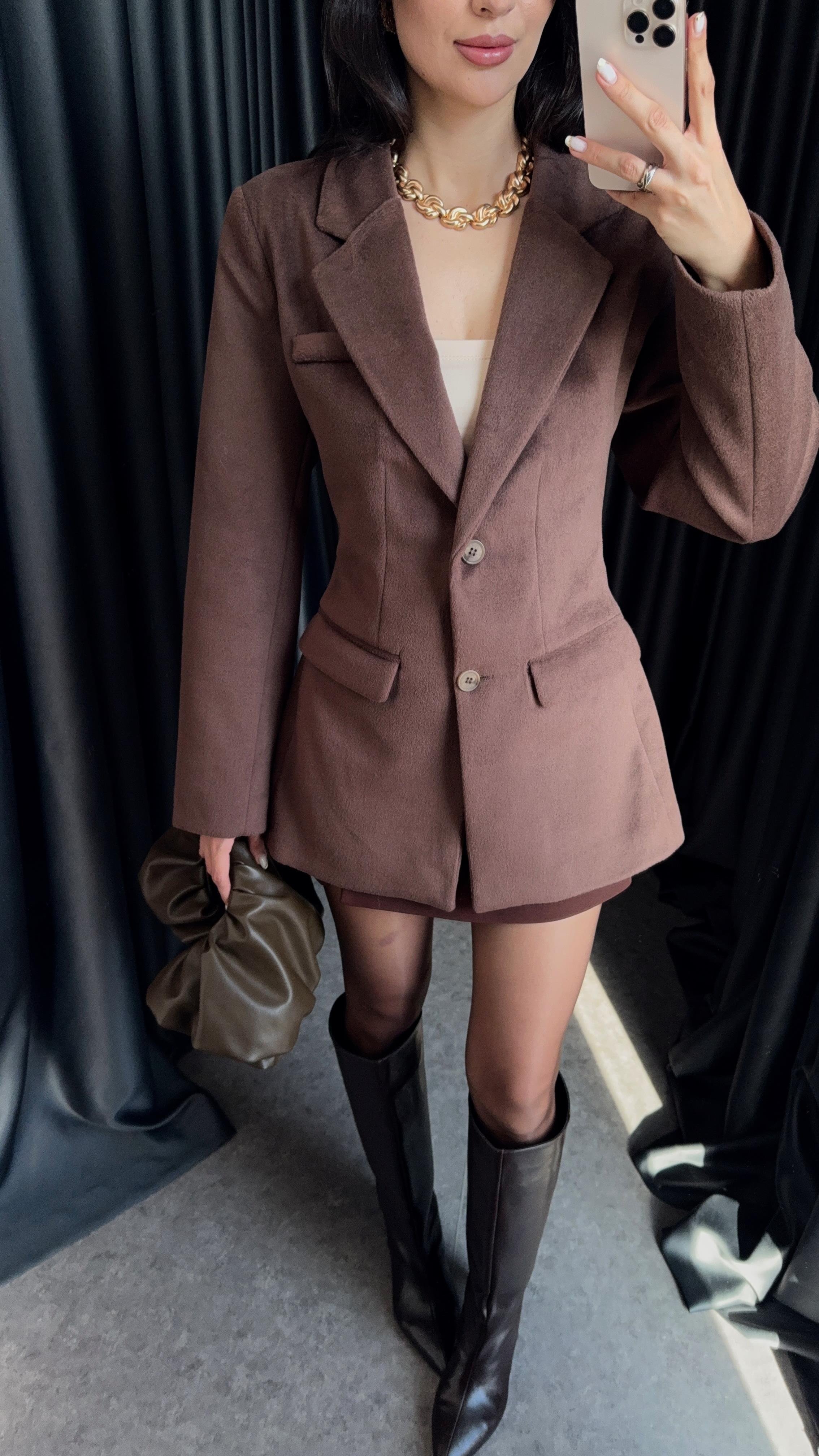 Kaşe Kahve Blazer Ceket
