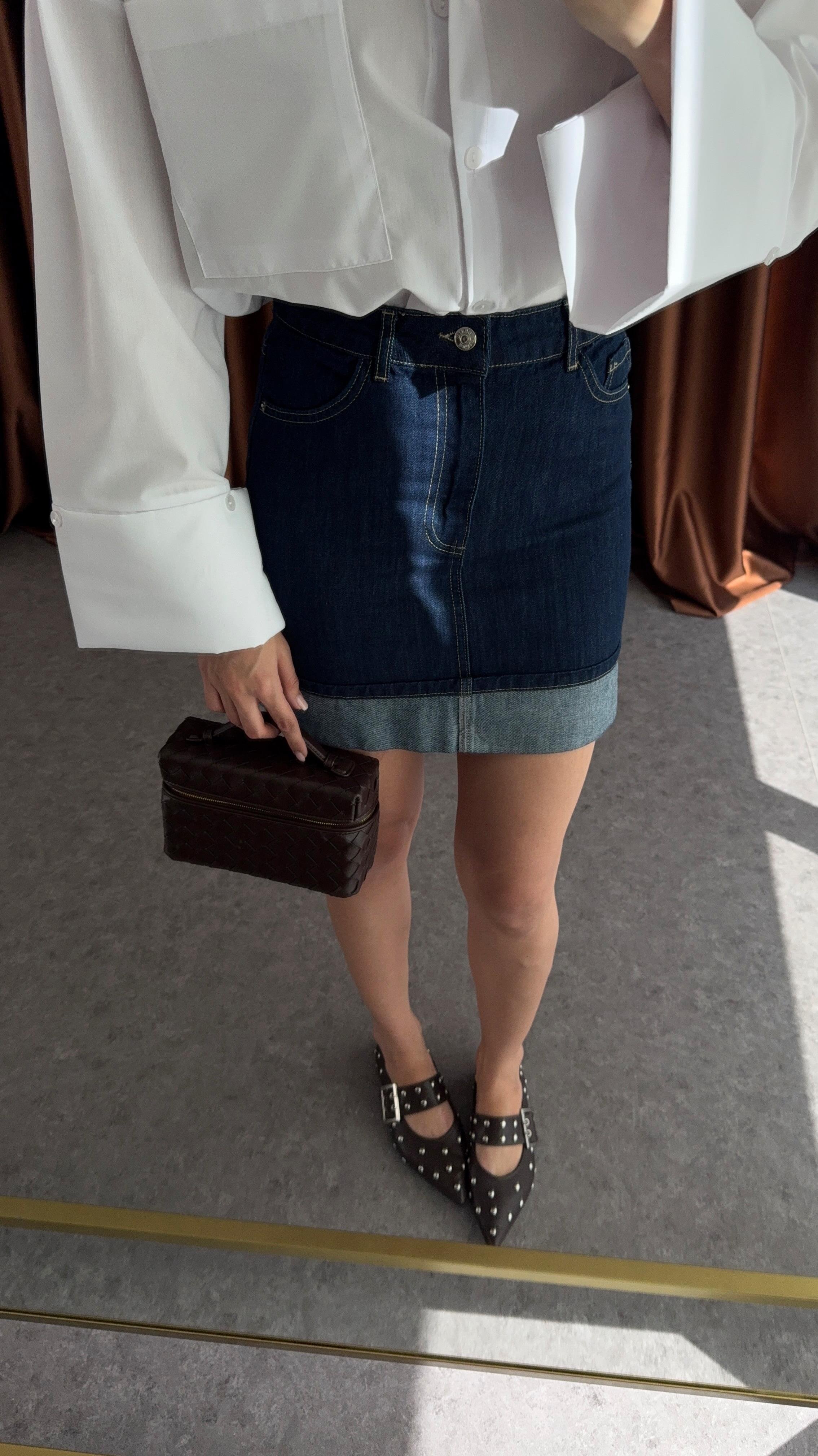 Katlı Denim Etek