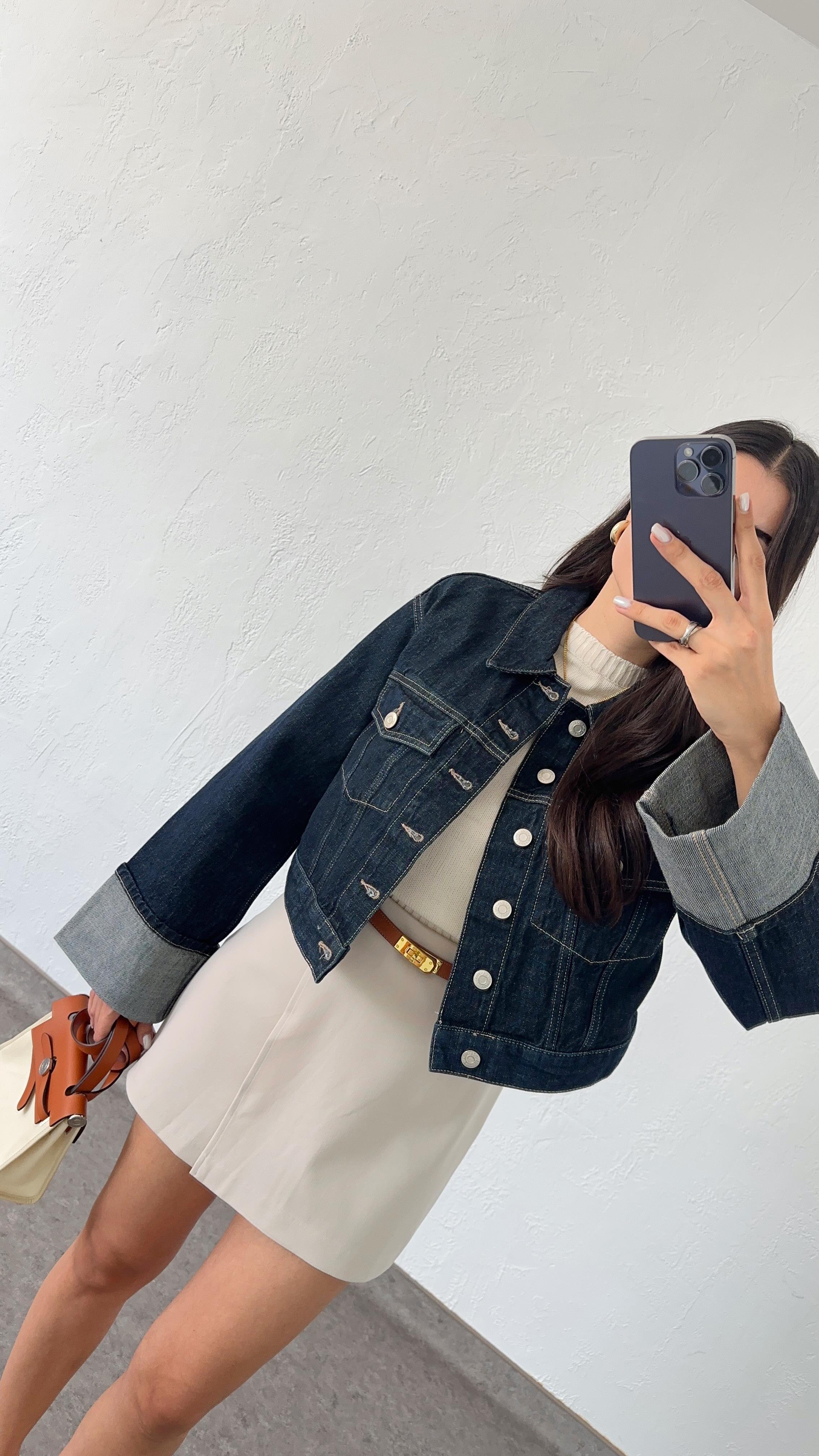 Katlı Kollu Koyu Denim Ceket