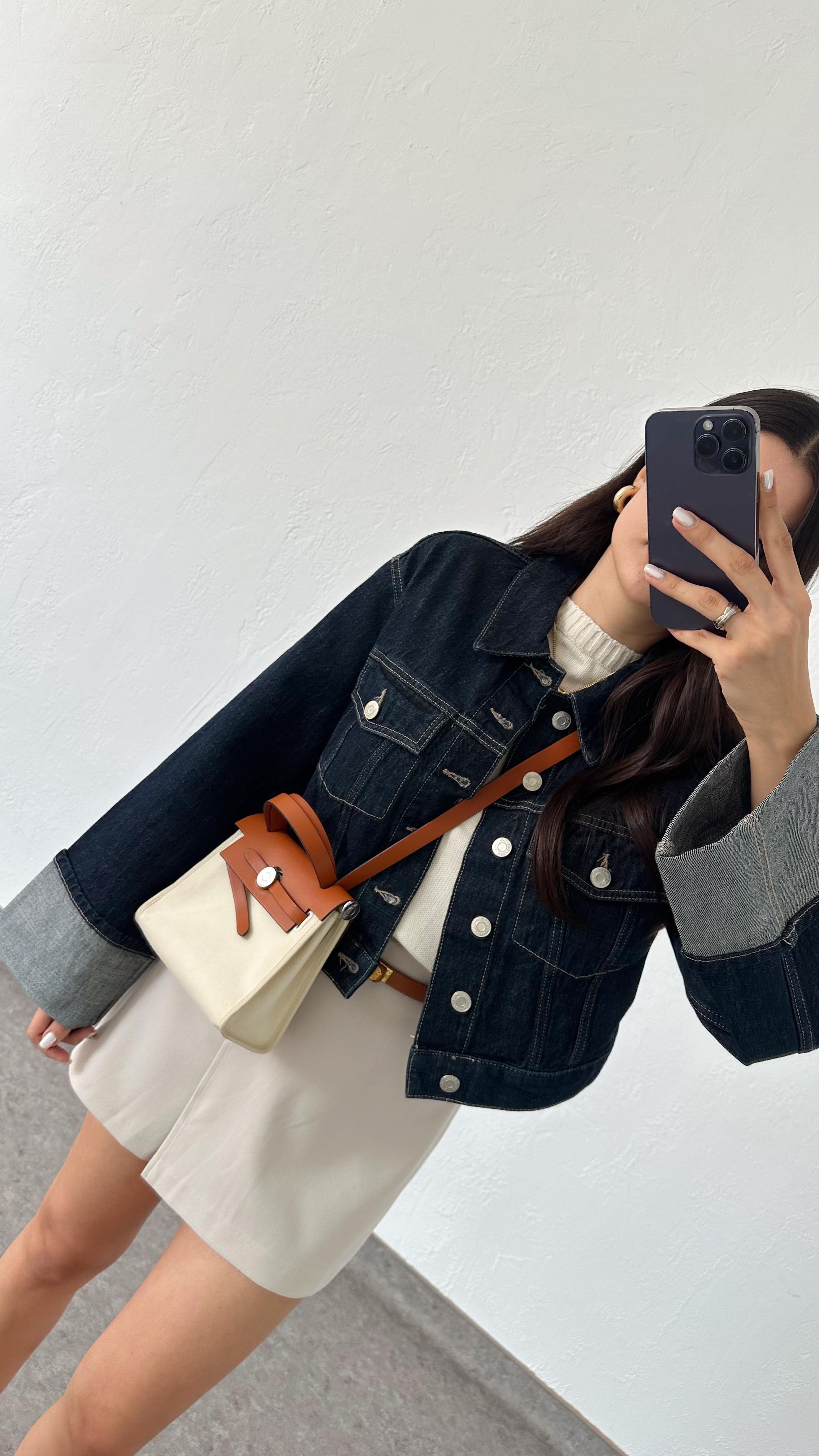 Katlı Kollu Koyu Denim Ceket