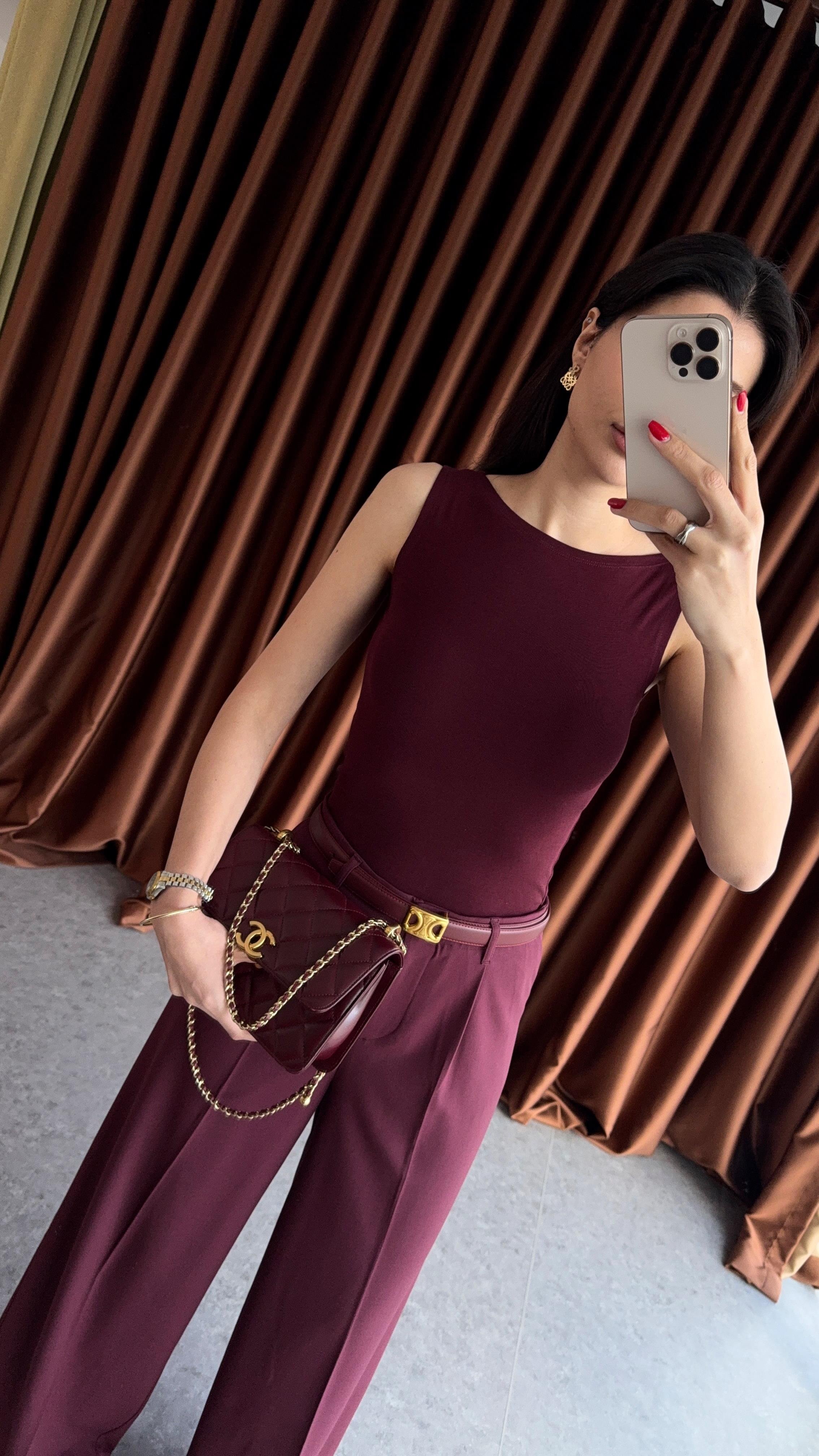 Kayık Yaka Bordo Dilvin Basic Bluz