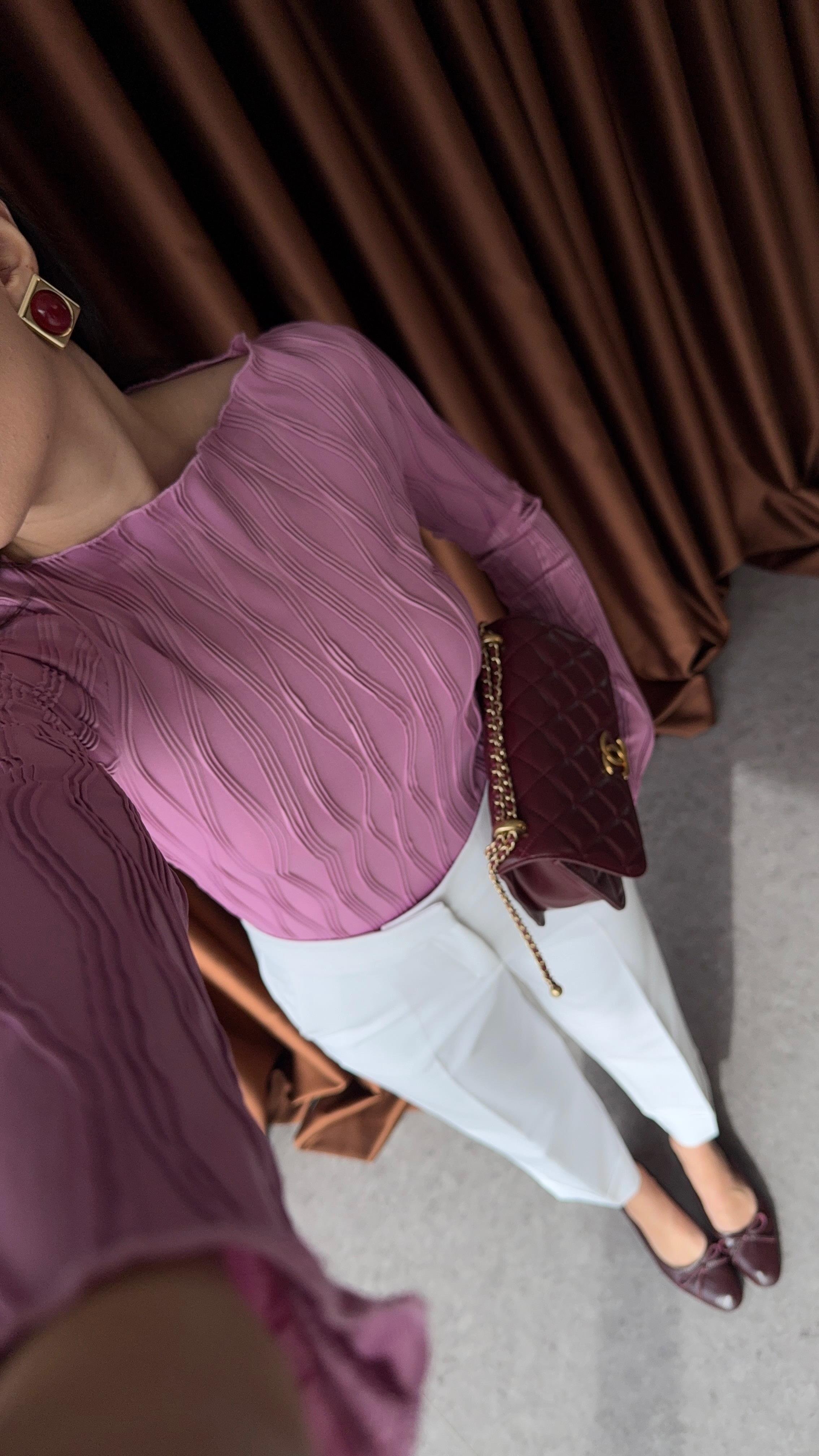 Kayık Yaka Desenli Soft Pembe Bluz